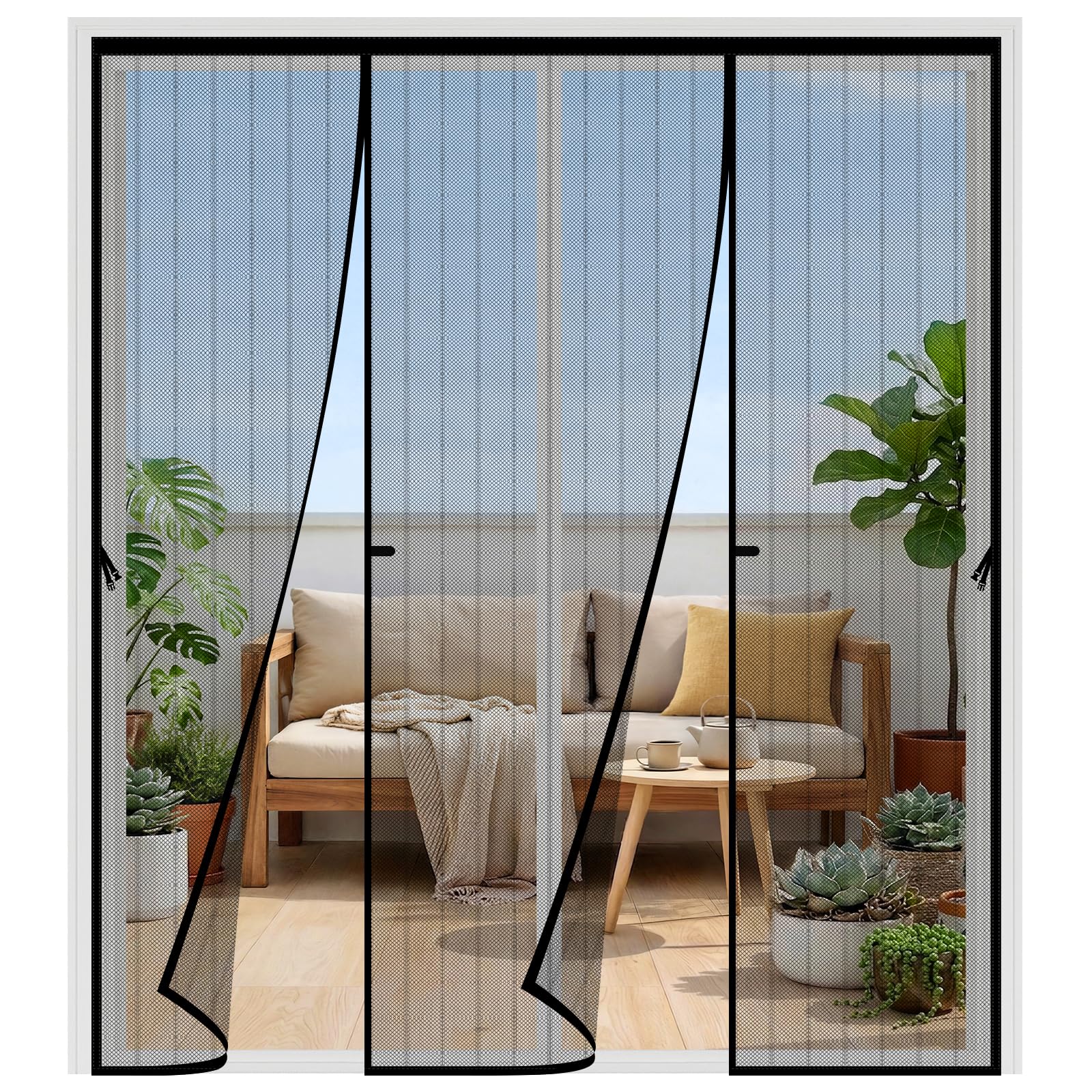 Moustiquaire porte magnétique 180x222cm pour baie vitrée coulissante salon