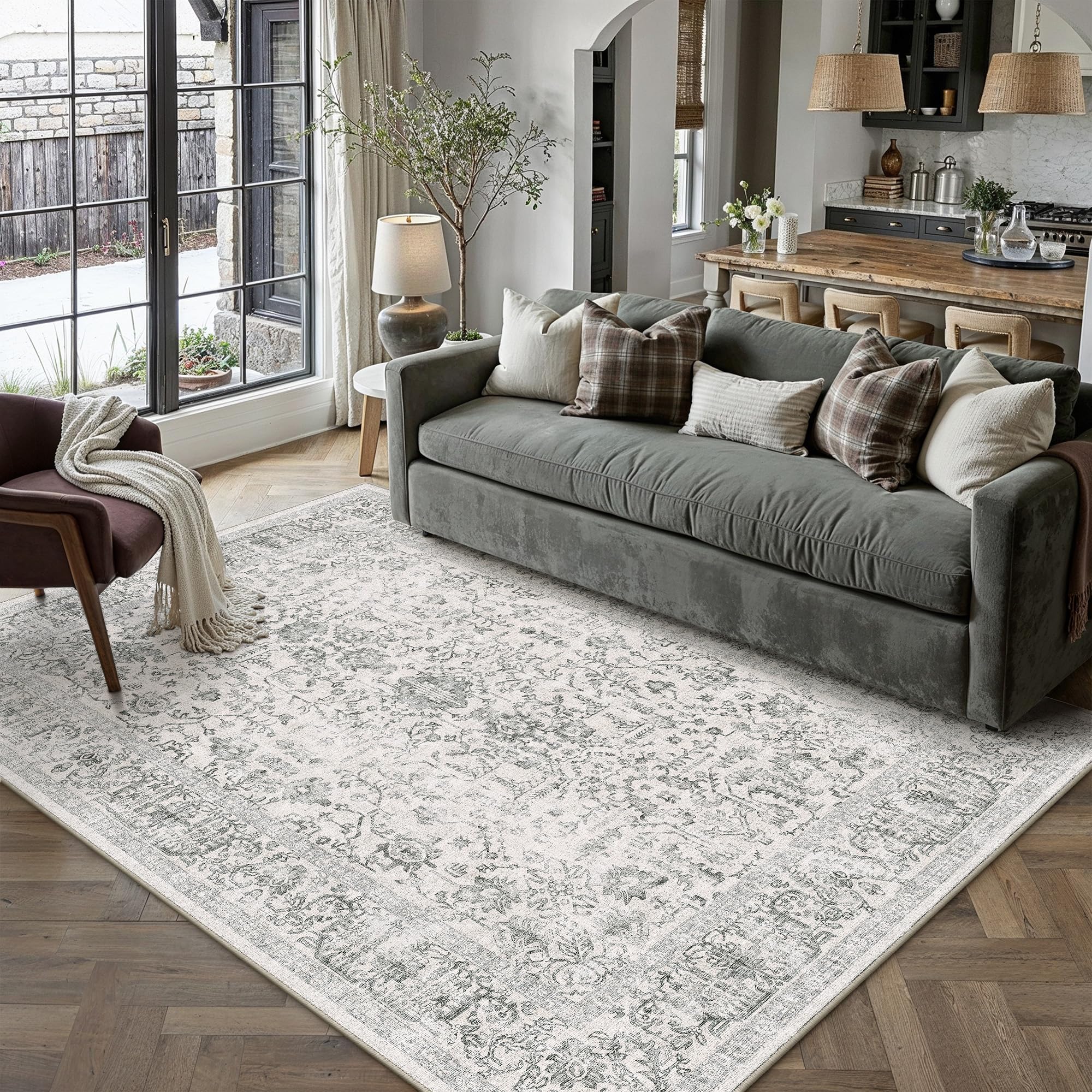 PureCozy Vintage Rugs Living Room Washable 160x230cm Black Large Carpet โ image 1