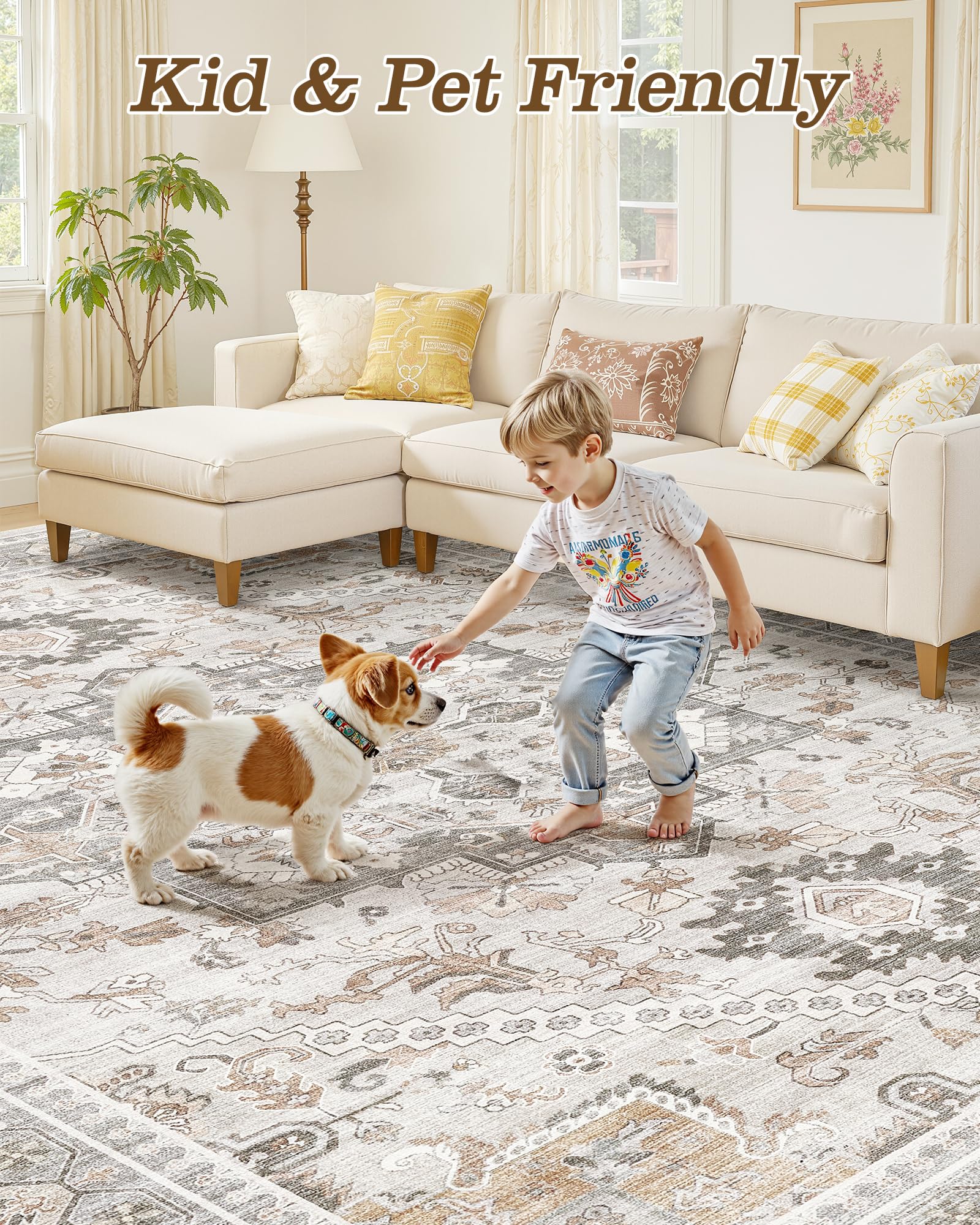 Amazon.com: Micgeek 5x7 Vintage Area Rug: Washable Neutral Soft