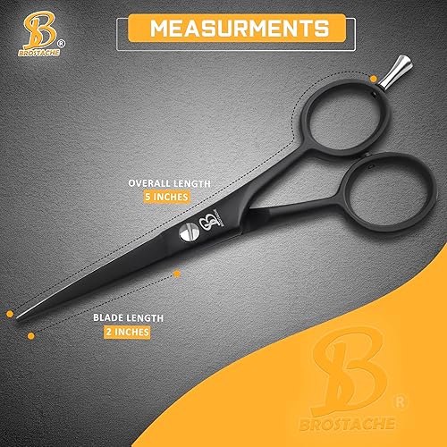 Miniatura 3 de Tijeras para barba y bigote para hombres de 5 pulgadas, 2 peines y hermosa bolsa de viaje, forjadas a mano con borde biselado para precisión,