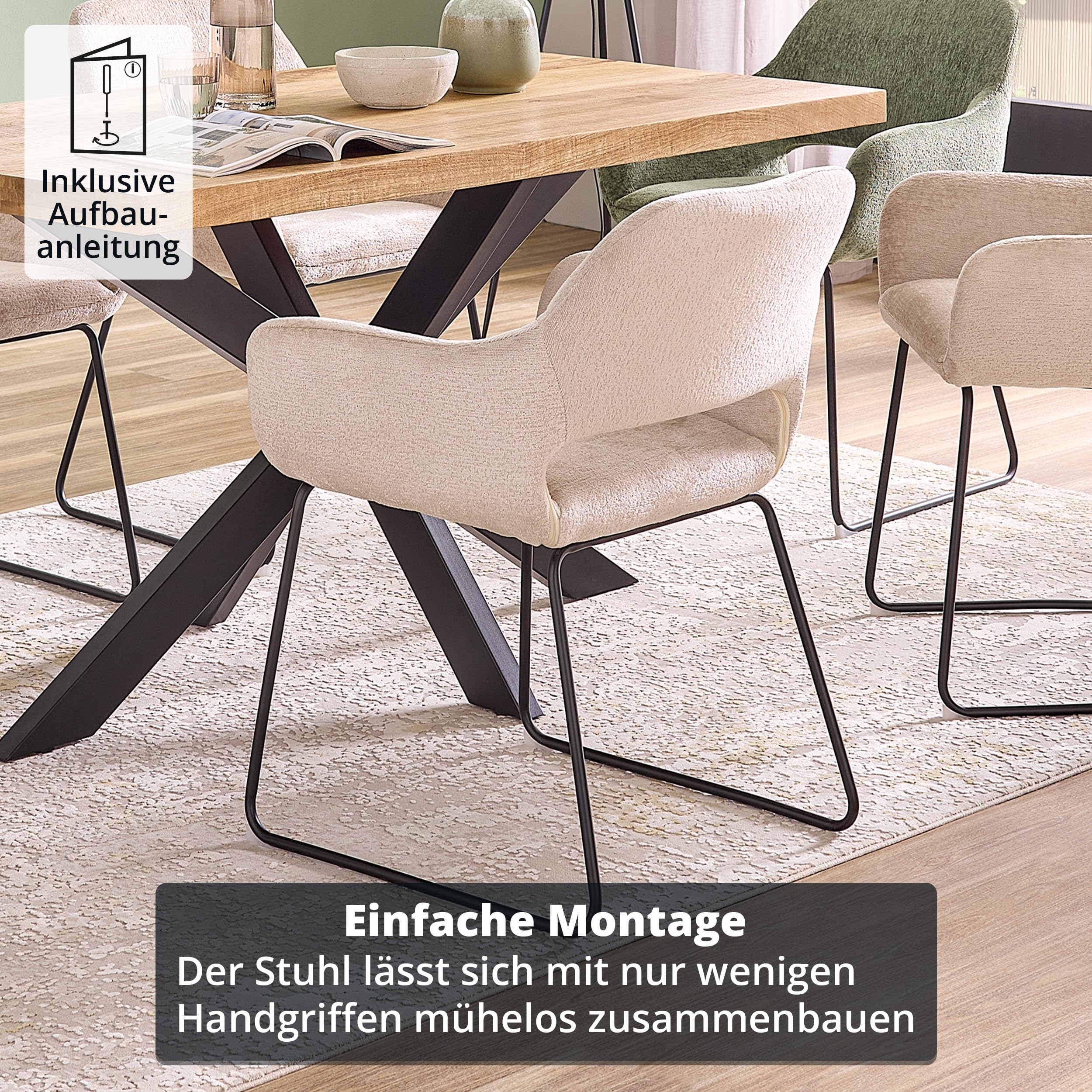 KHG 2er-Set Esszimmerstuhl Polsterstuhl, Eiche, Kuschelweicher, Esszimmer