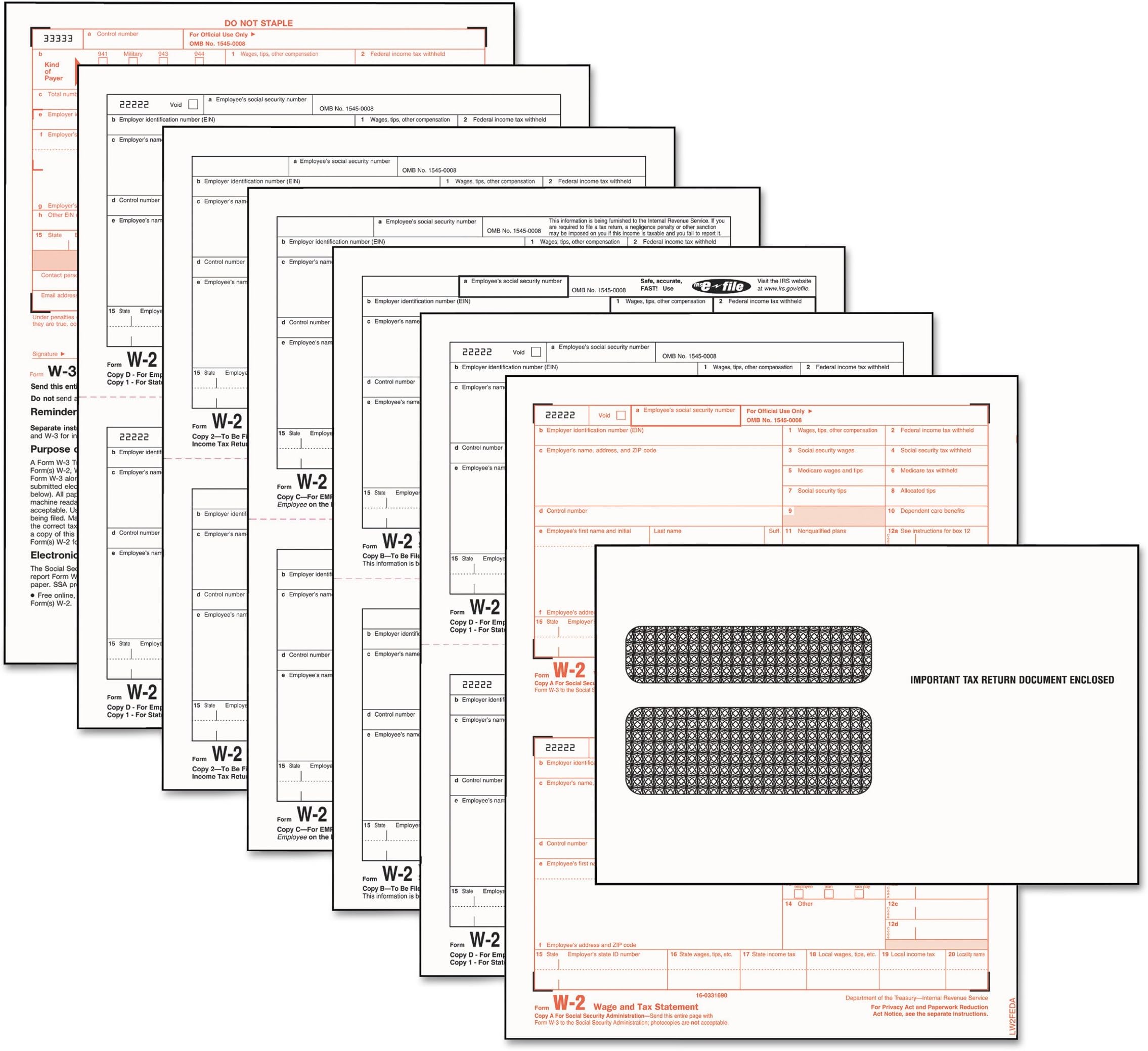 TOPS Business Forms W-2 Tax Forms Kit, 24 Forms, 24 Envelopes, 1 W-3 Form (22904KIT)