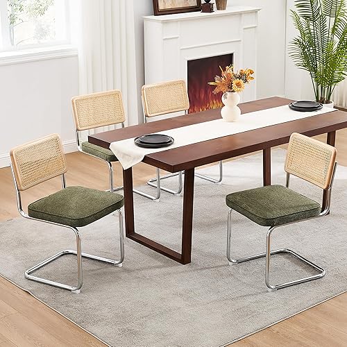 Miniatura 12 de Zesthouse Juego de 4 sillas de comedor modernas de mediados de siglo, sillas de comedor de ratán natural con respaldo de madera maciza y base