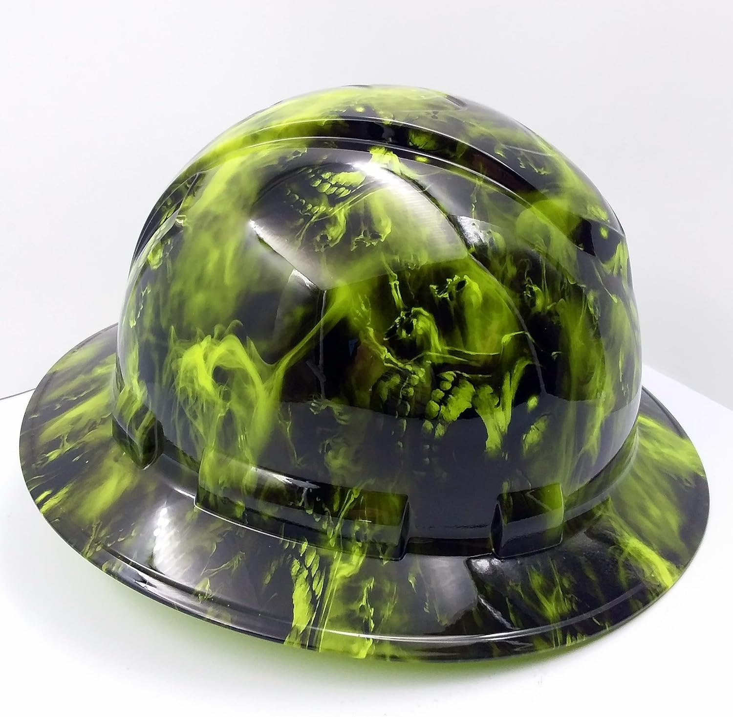 Wet Works Imaging Customized Pyramex Full Brim Green Hades Hard HAT with Ratcheting Suspension