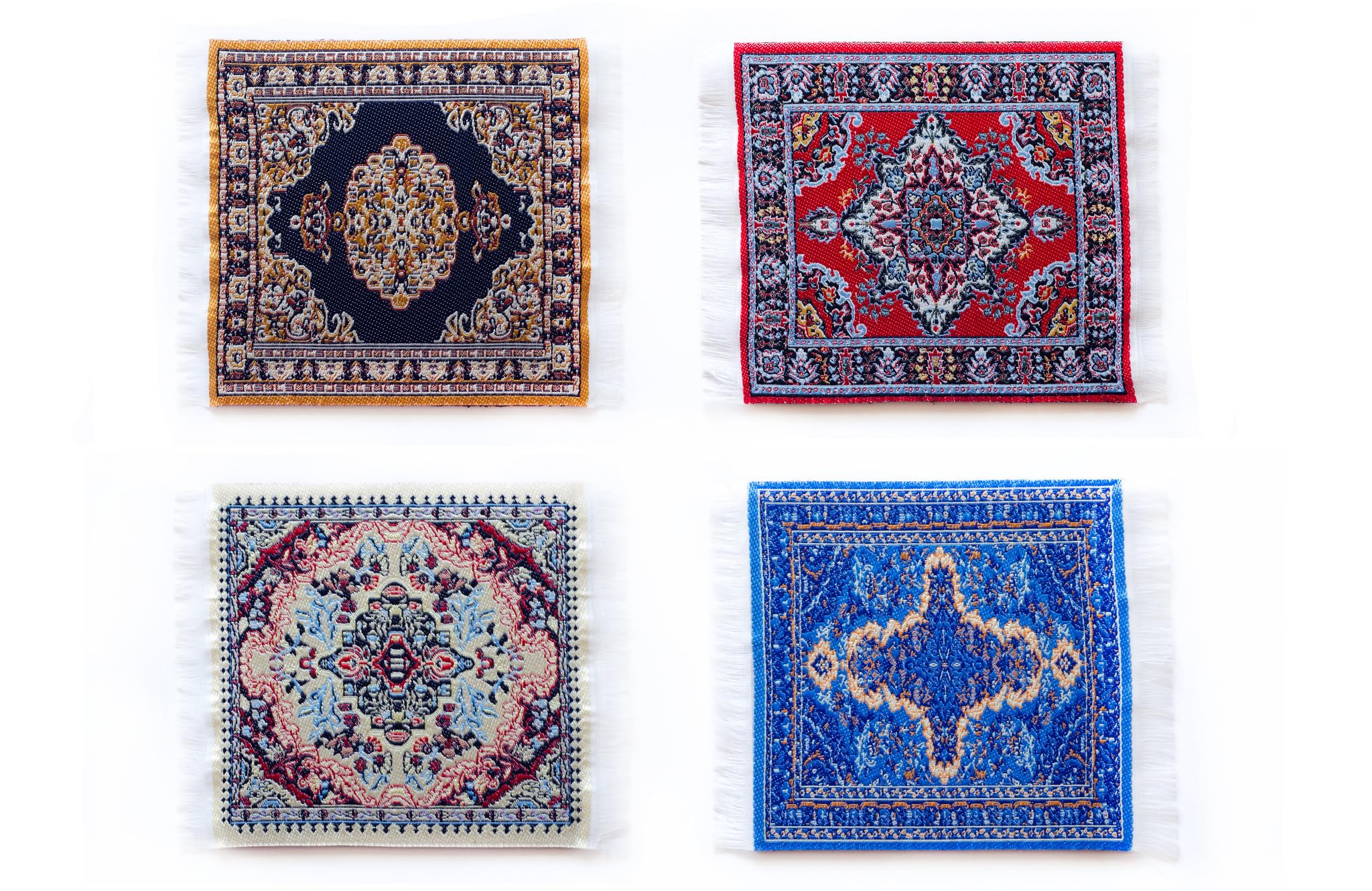Oriental Carpet Coasters (Set of 4) Assorted Designs - Rug Table Coasters – Oriental Design Fabric Carpet Drink Mats. Perfect Cloth Fabric Cork Back Coaster is The Perfect Housewarming Present!
