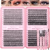 Lash Clusters Kit&comma; 640 Pcs Eyelashes Clusters Extensions Kit 9-16mm Individual Lashes D Curl Fluffy Wispy False Eyelashes Thin Band&comma; with Bond Seal Tweezers Brush DIY &lpar;30D&plus;40D&plus;50D&plus;60D Kit 9-16mm&rpar;