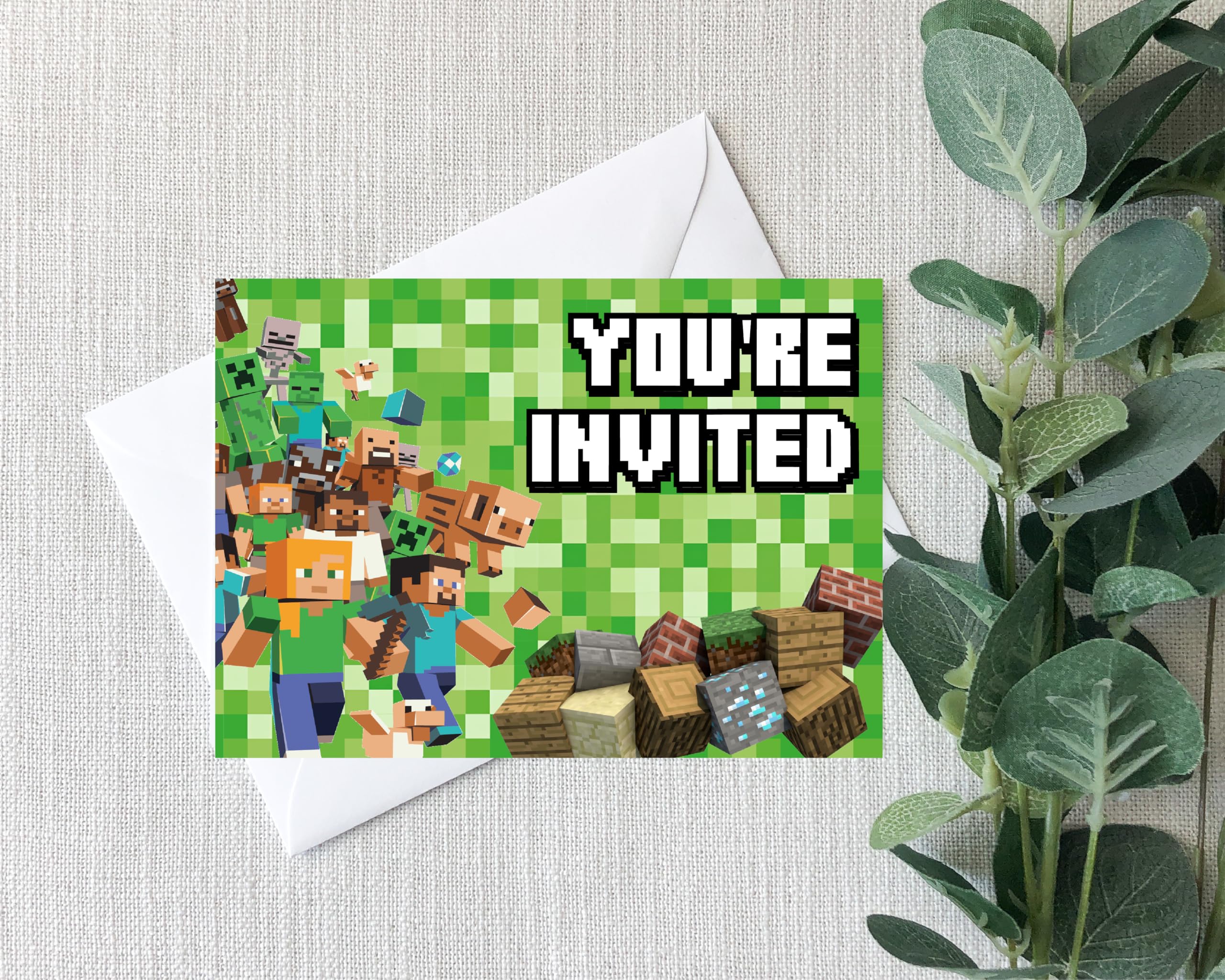 Smith Bros Printers 1898 Mine Theme A6 Two Sided Invitations (WRITE ON) Birthday Party Invites (Pack of 32 & Envelopes and 32 'Thank You For Coming To My Party' 30mm Stickers)