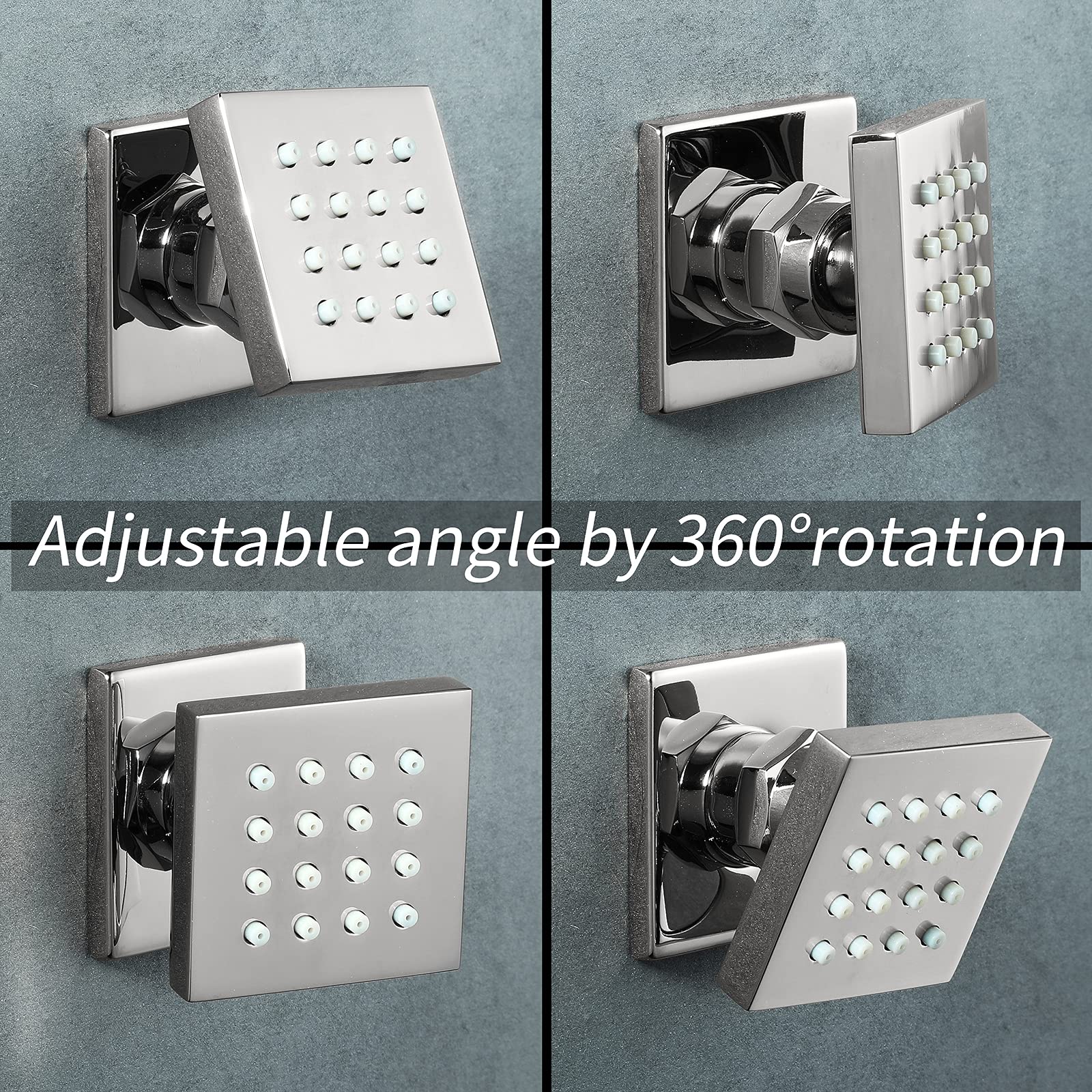 Bocchetta per Massaggi Cromato Bocchette Laterali per la Doccia in Ottone Regolabile Quadrato Getti Idromassaggio Doccia Rettangolare Ugello per Massaggi a Parete, 50x50mm,6 Pack
