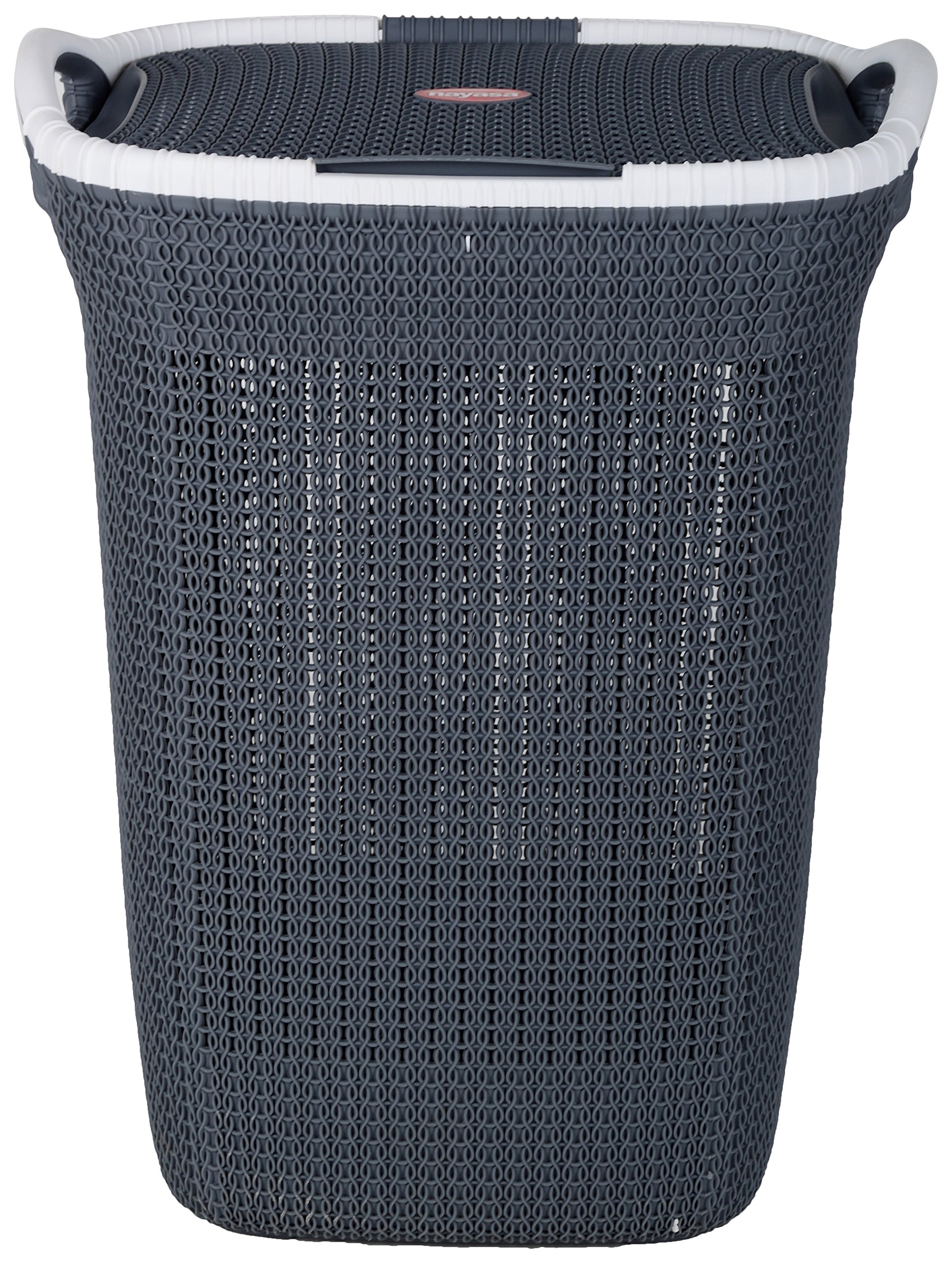 nayasa rope laundry basket big- 54 ltrs | plastic cloth storage basket | laundry storage basket with lid | laundry basket for bathroom | storage organizer | grey