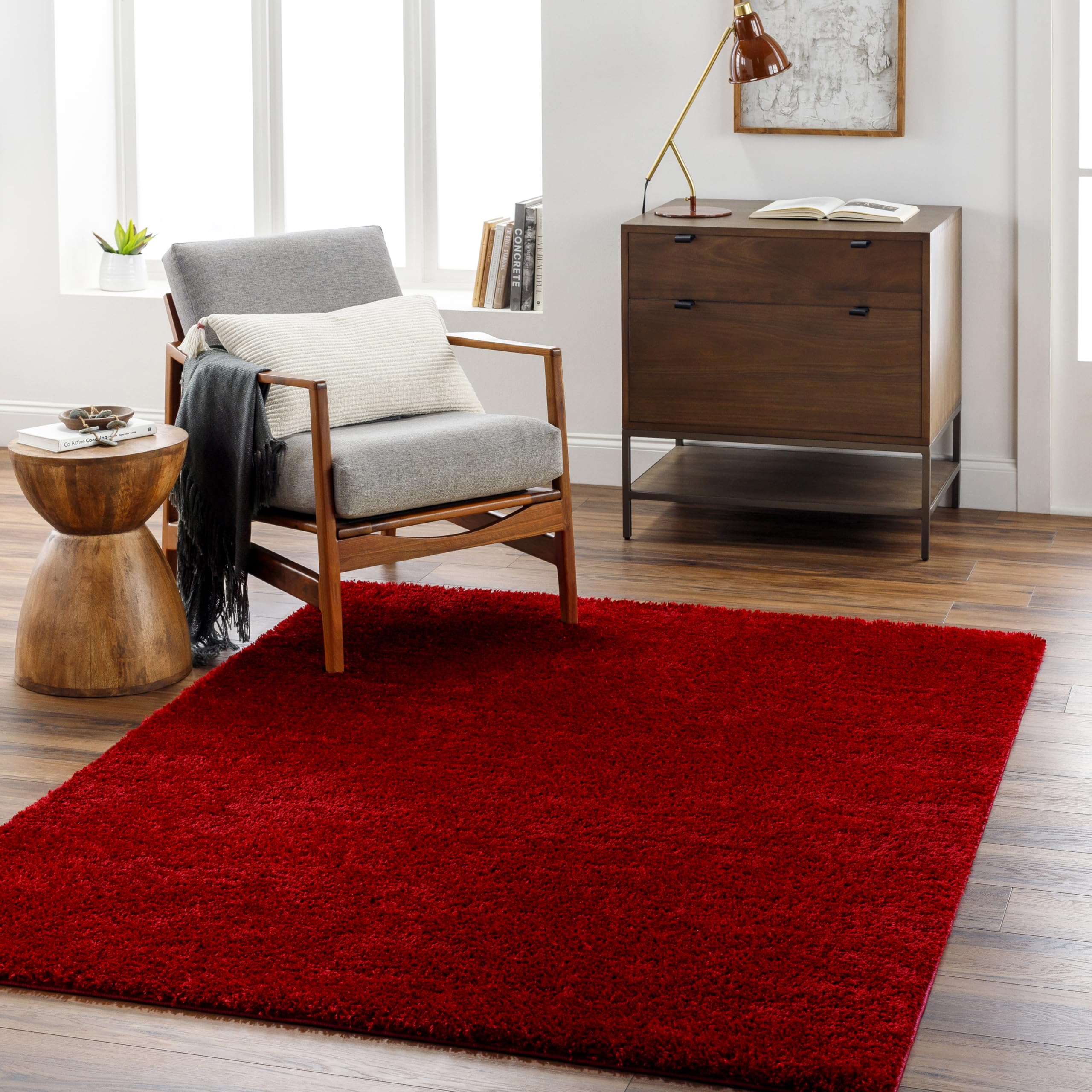 Livabliss Shaggy Rug Shaggy Rug - Alfombra Salon Grande Habitacion, Dormitorio - Alfombra Pelo Largo Berber Abstracta, Pelo Grueso y Esponjoso - Alfombra Grande de 160x213cm, Rojo Intenso