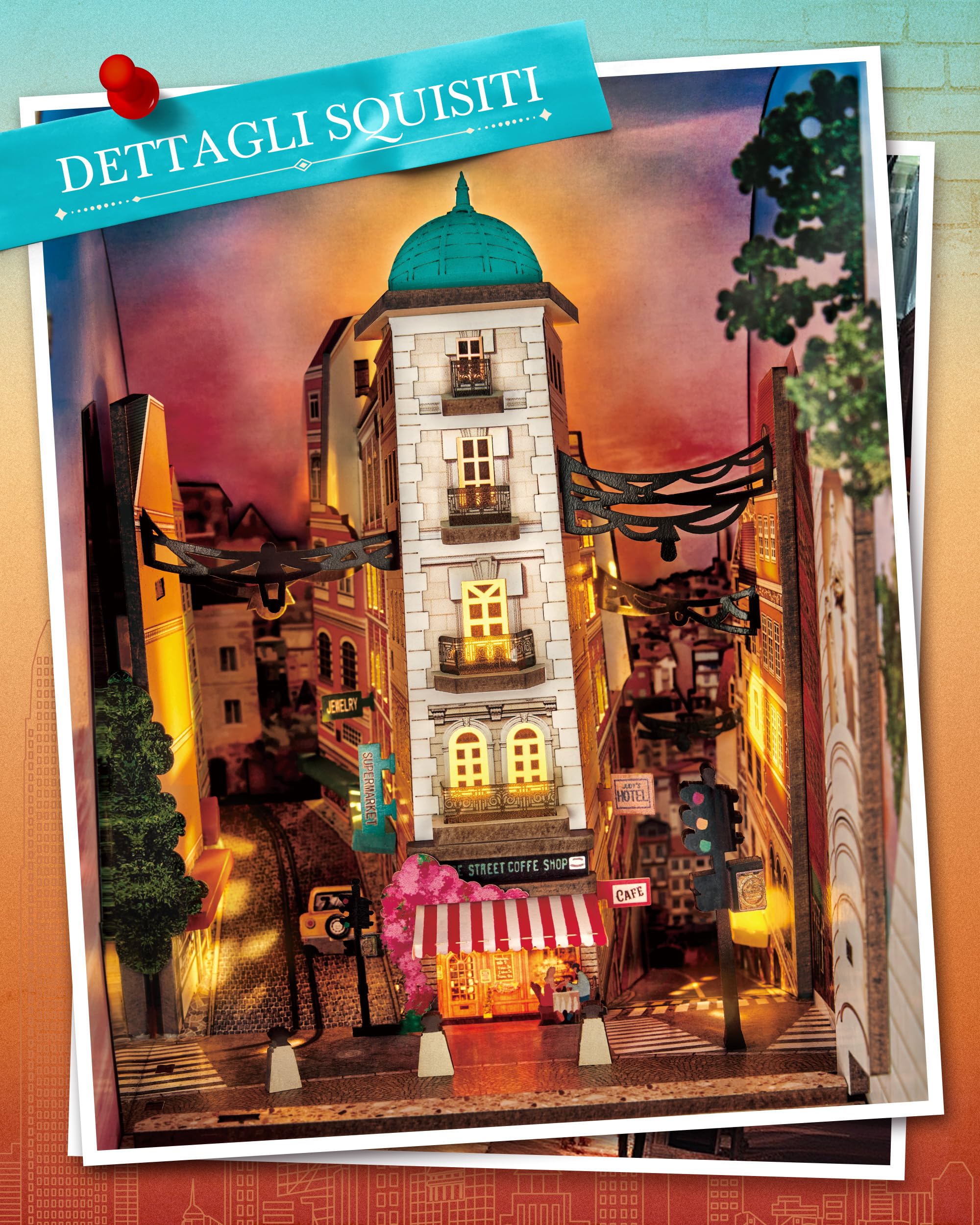 Rolife Book Nook Kit Miniature da Costruire DIY Booknook Street Scene 3d Puzzle Legno con Luci Decorazione Libreria Casa Modellismo da Costruire Adulti Diorama Modellismo