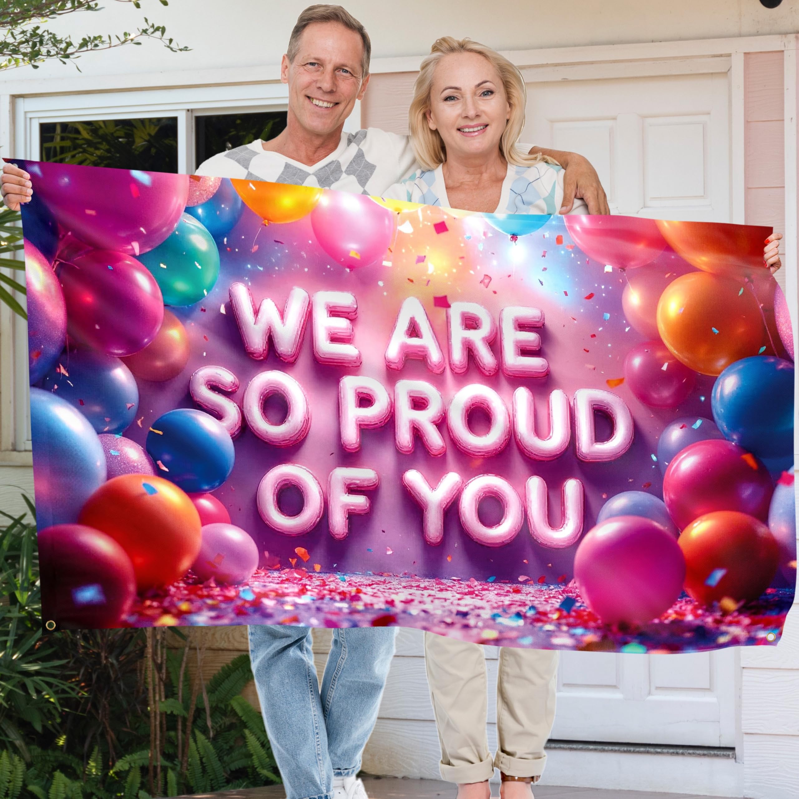 Congratulations Banner - Graduation Banner 5ft x 3ft - We are so Proud of You Decorations - Well Done - You Did It (Multicolor) - Image 3