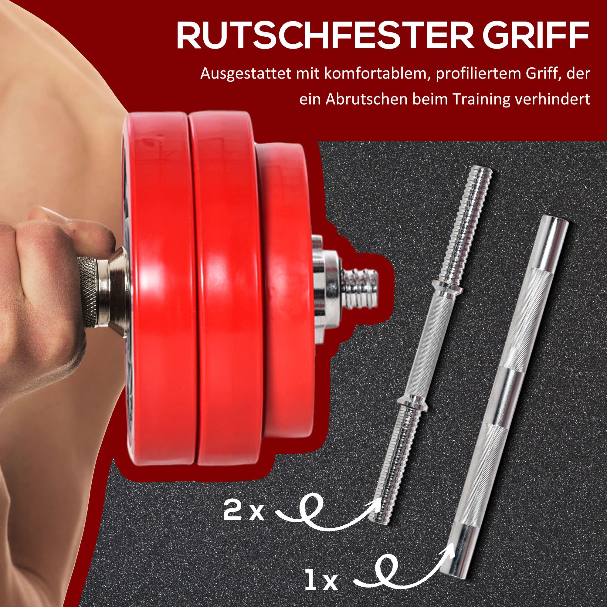 HOMCOM Hantelset 20/30 KG 2-IN-1 Hanteln&Langhanteln verstellbar Gewichtheben für Zuhause Fitness Muskel Rot+Schwarz