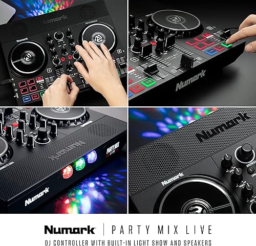 Miniatura 9 de Numark Party Mix Live + HF125 - Controlador de DJSet de DJ para adultos y niños con luces de DJ, altavoces de DJ, mezclador de DJ y auriculares