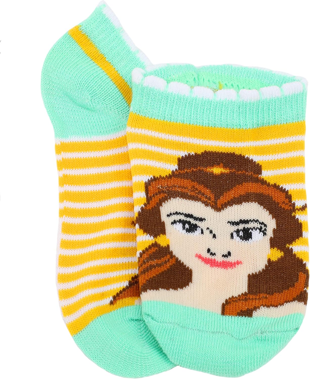 Disney Little Girls Princess 5-Pack No Show Ankle Socks, 7-10, White