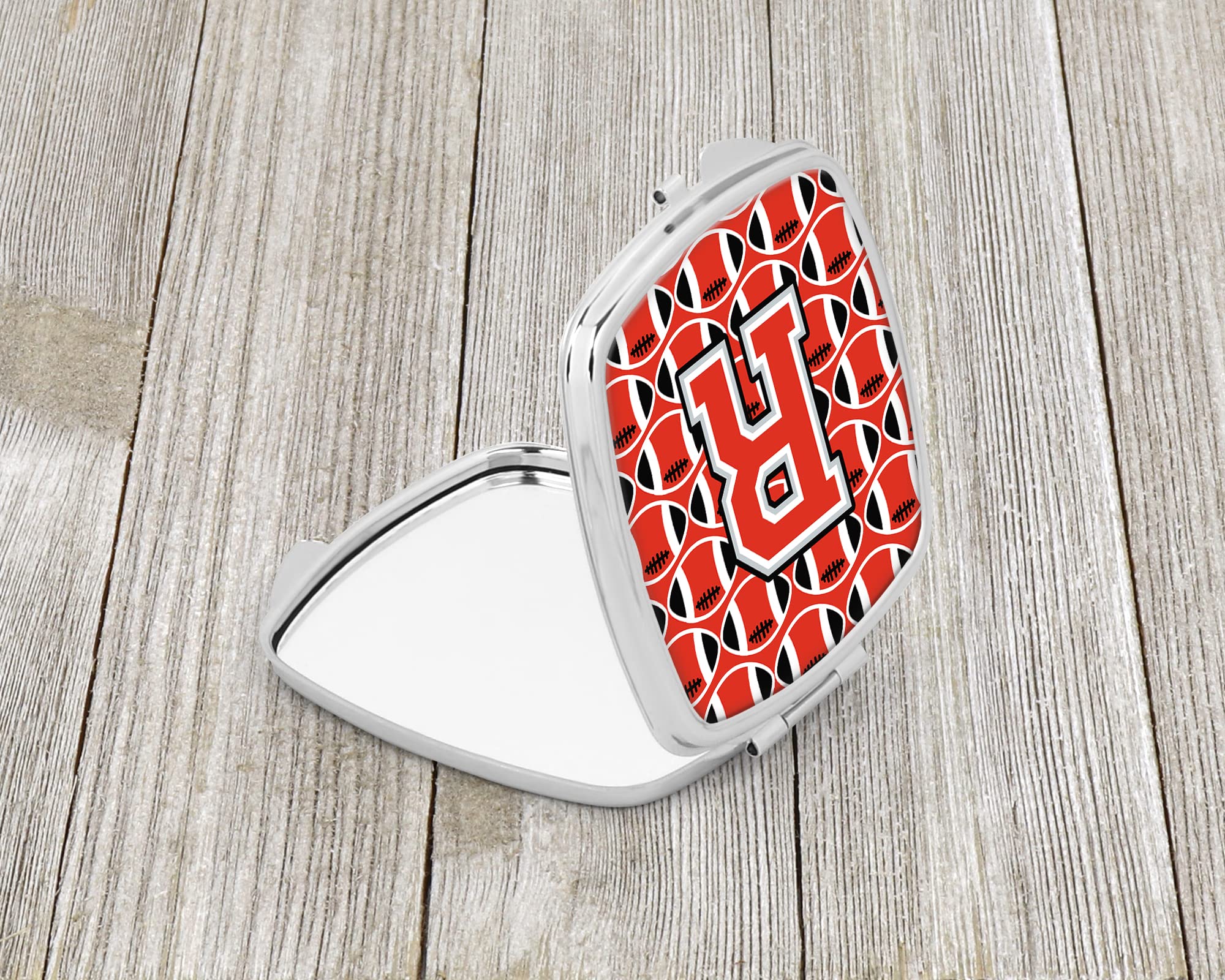 Caroline's Treasures CJ1067-RSCM Letter R Football Scarlet and Grey Compact Mirror Decorative Travel Makeup Mirror for Women Girls Gifts Pocket Makeup Mirror Folding Handheld
