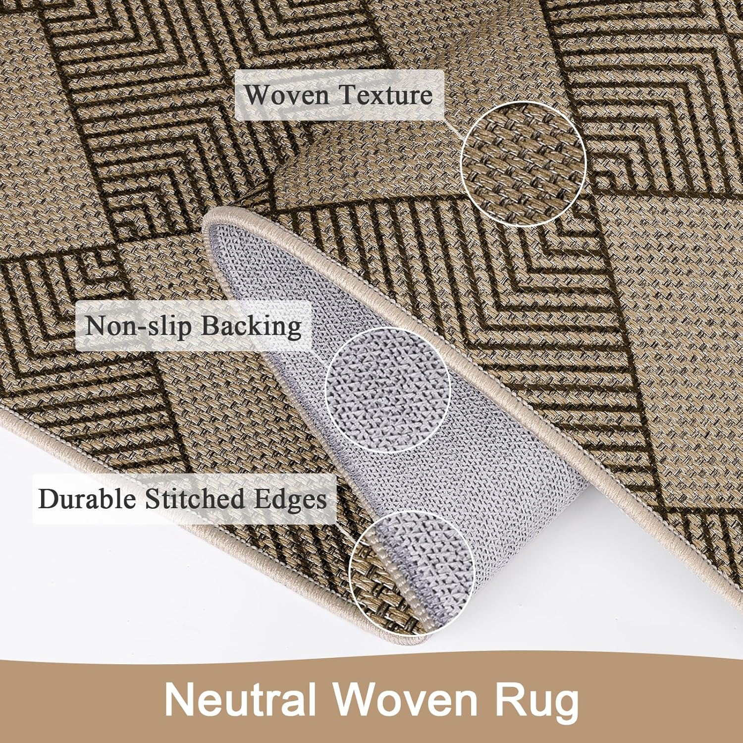 SHACOS Easy Jute 2x6 ft Washable Runner Rug Non Slip Low Pile Woven Texture Geometric Diamond Farmhouse Rug for Entryway Hallway Patio Kitchen Porch Indoor Outdoor, Brown Checkered - Image 2