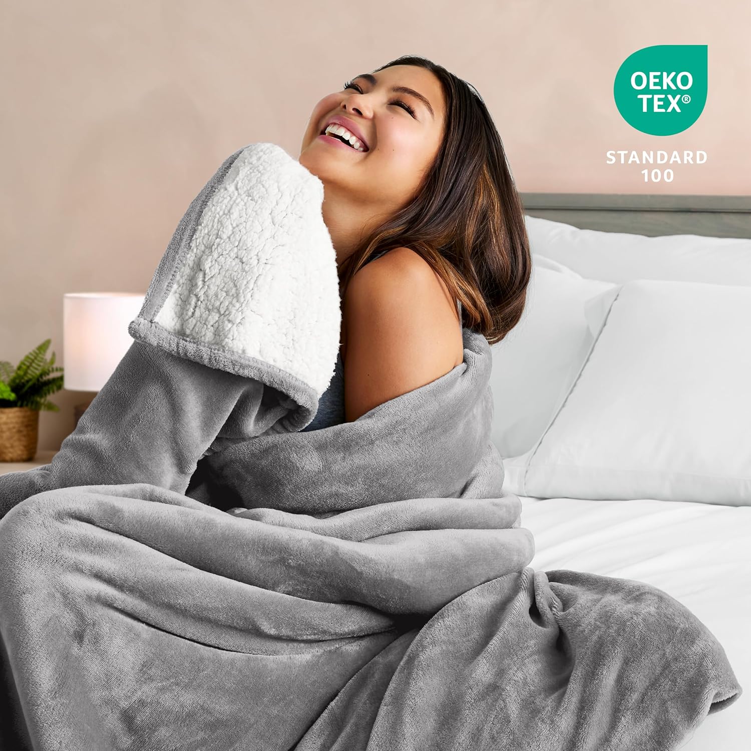 Bare Home Sherpa Fleece Blanket - King Size - Blanket for Bed, Sofa, and Couch - Warm & Lightweight - Fluffy & Soft - Reversible (King, Light Grey)