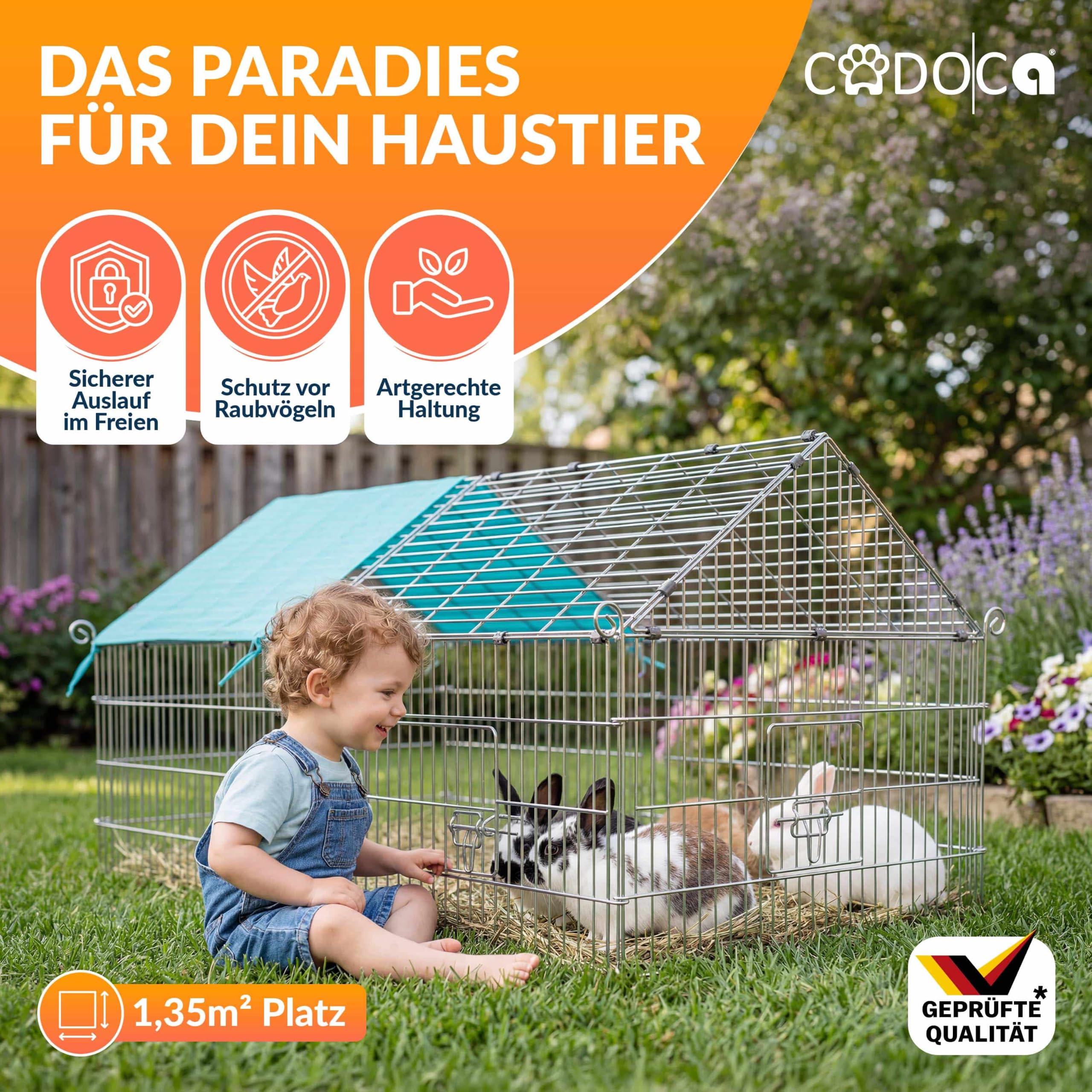 CADOCA® Freilaufgehege 180x75x75cm Sonnenschutz Auslauf Garten Kaninchenstall Hasenstall Kleintierauslauf Dachstoff Grün