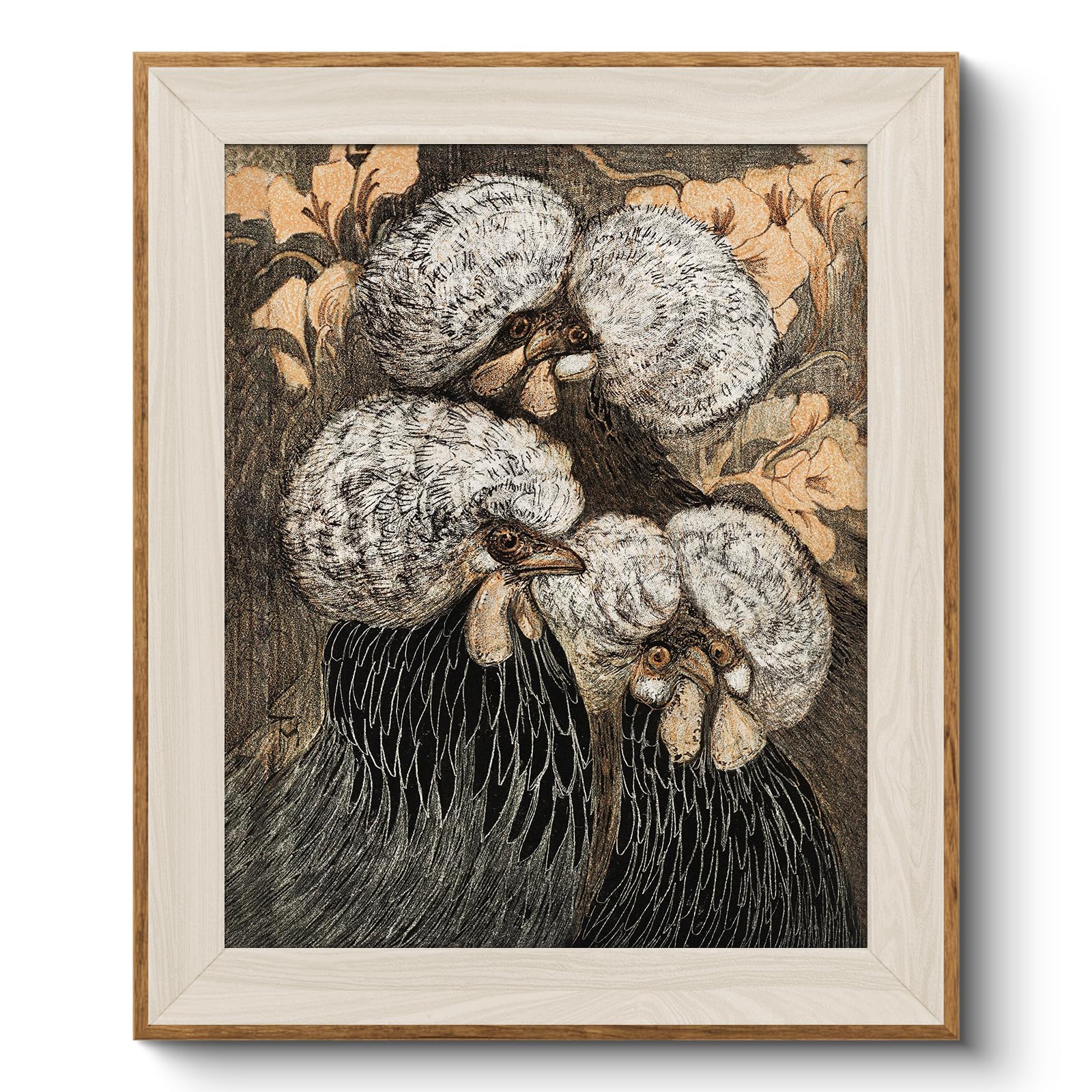 VIYYIEA Vintage Framed Wall Art, Waterproof Canvas Prints, Chicken Game, Holiday Gifts Wall Decor, Landscape Wall Prints, Abstract Art Wall Pictures, for home and office.