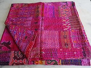 Sophia-Art Indian Silk Sari Kantha Bedspread Bed Cover Ethnic Throws Qui...