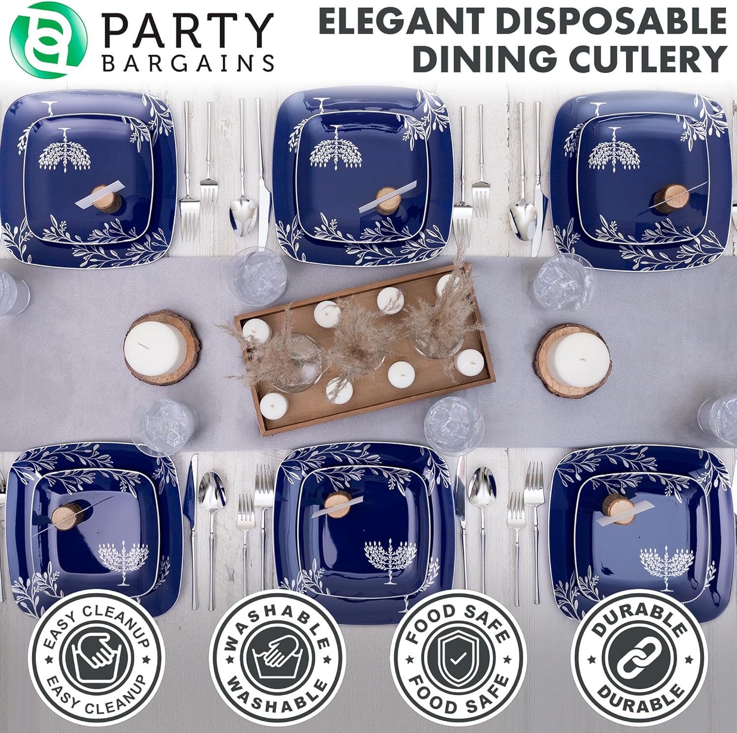 Party Bargains Disposable Plastic Silver Cutlery Set, Infinity Modern Design Utensils, 80 Pack: 32 Forks, 16 Knives, 32 Spoons