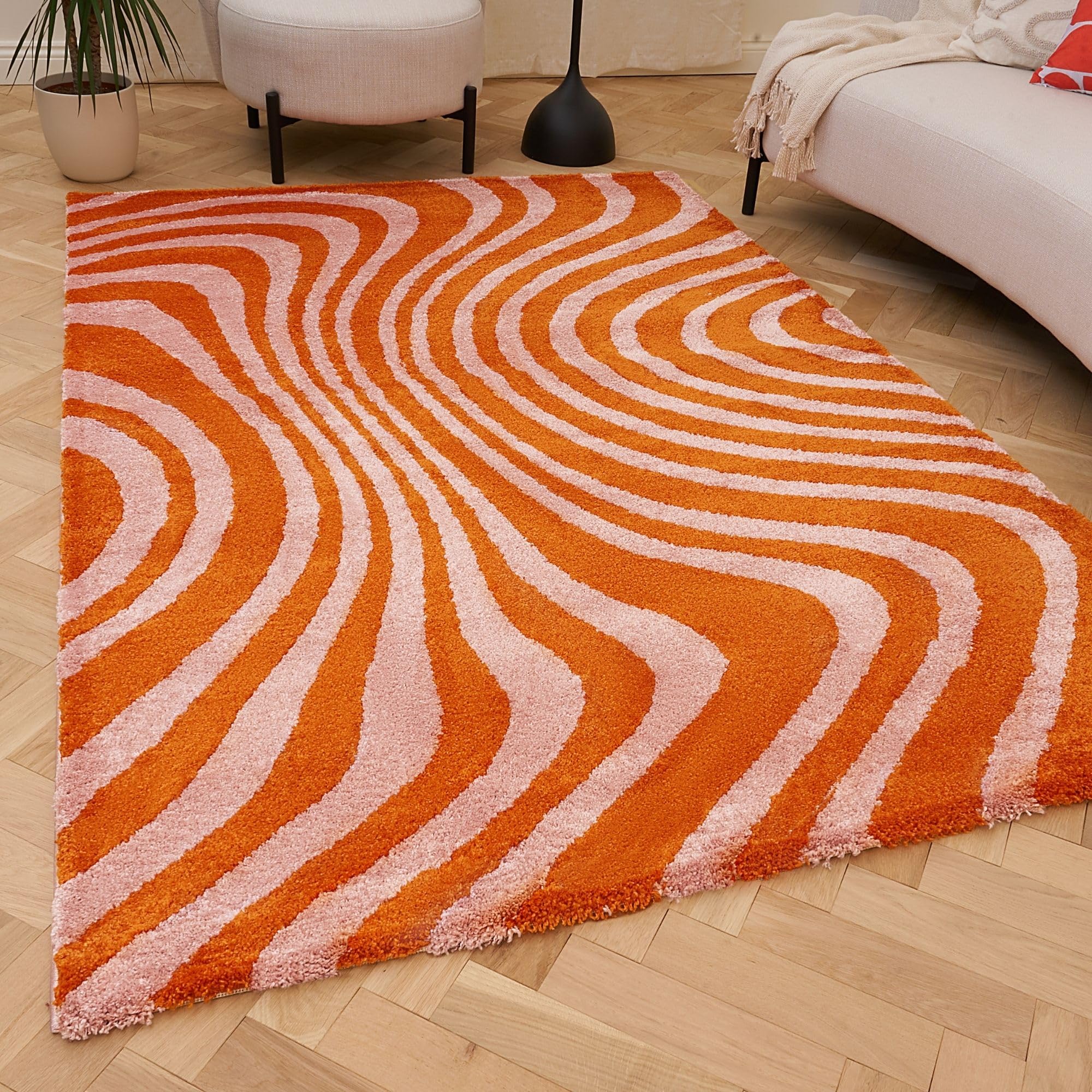 The Rugs Unisex Burnt Orange Joli Striped Soft And Dense Pile Living Room And Bedroom Rug In 80Cm X 150Cm