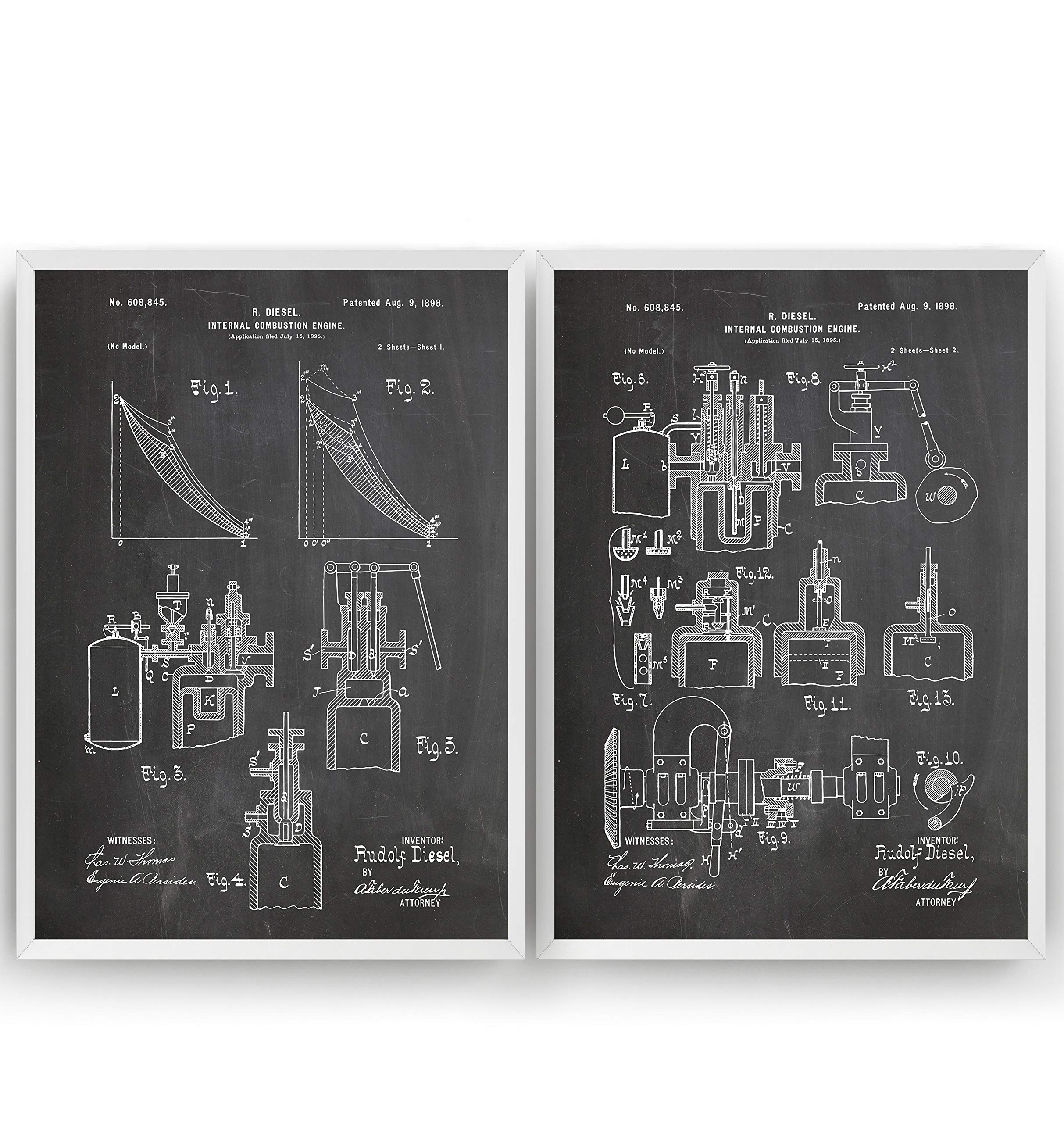 HandmadeMagic Posters Diesel Combustion Engine Patent Prints Art - Set Of 2 - Pages 1-2 - Engineer Gift Mechanic Merchandise Poster Vintage Old Original Blueprint Collector Wall Decor - Frame Not Included