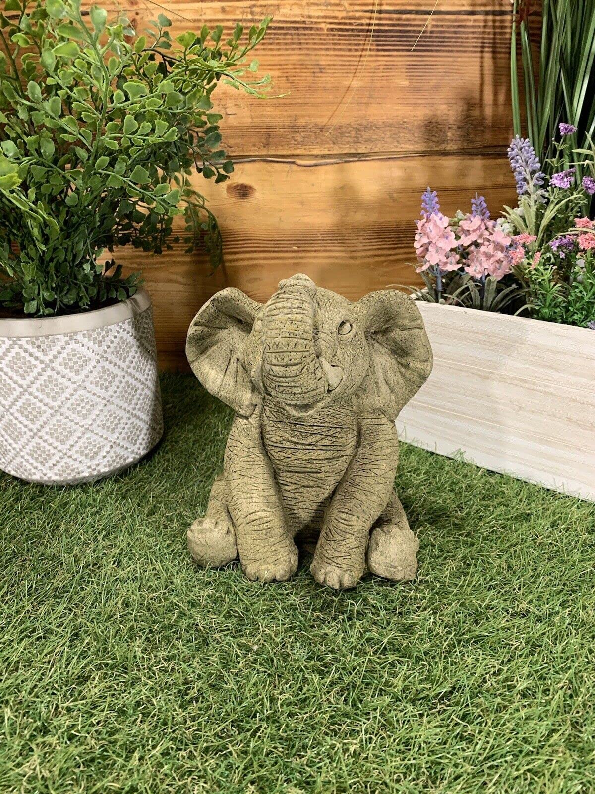 STONE GARDEN CUTE TRUNK UP ELEPHANT STATUE ORNAMENT