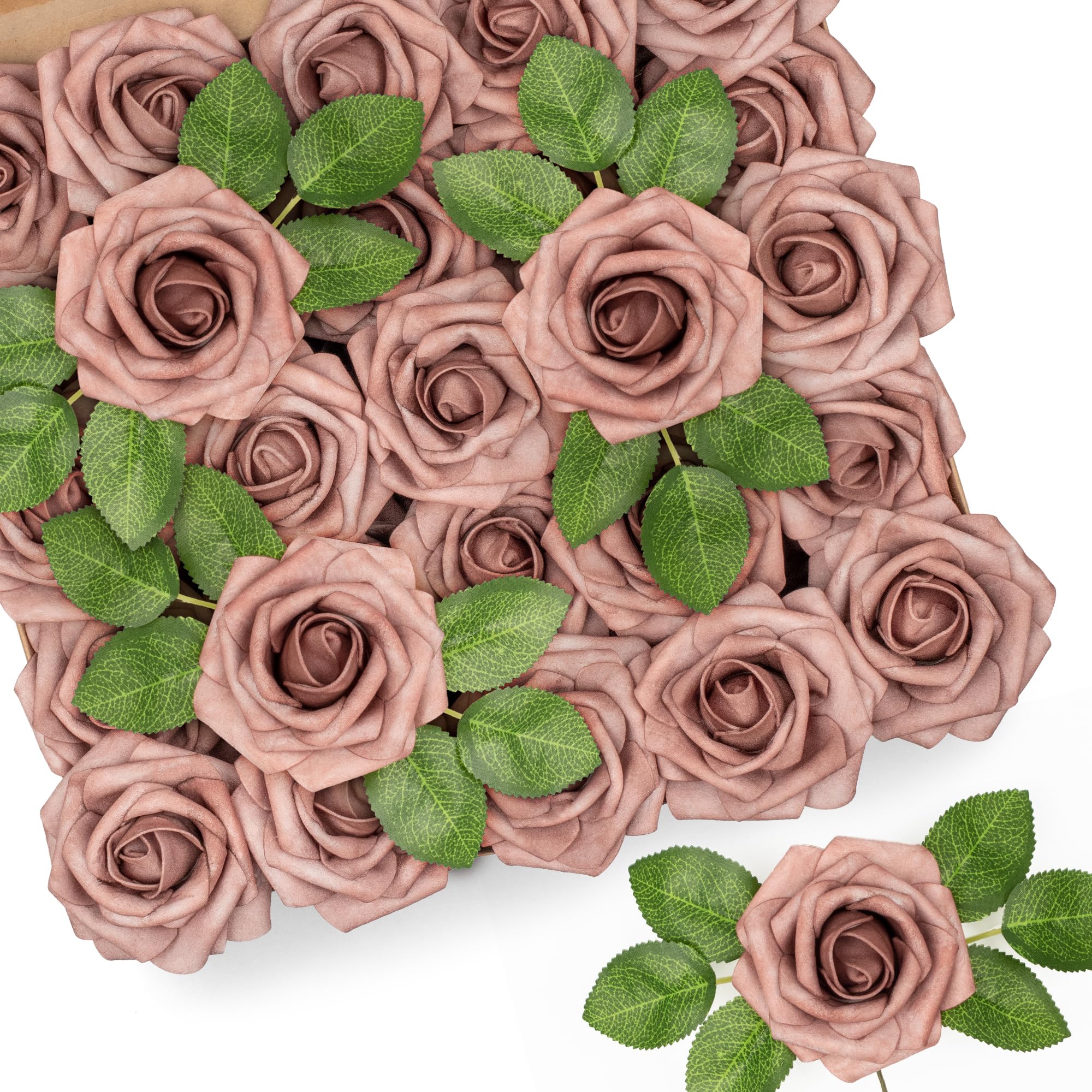 Mocoosy 50Pcs Artificial Rose Flowers, Dusty Roses for Decorations, Real Touch Fake Foam Rose Bulk with Stems DIY Wedding Bouquets Bridal Shower Centerpiece Floral Arrangements Party Home Table Decor
