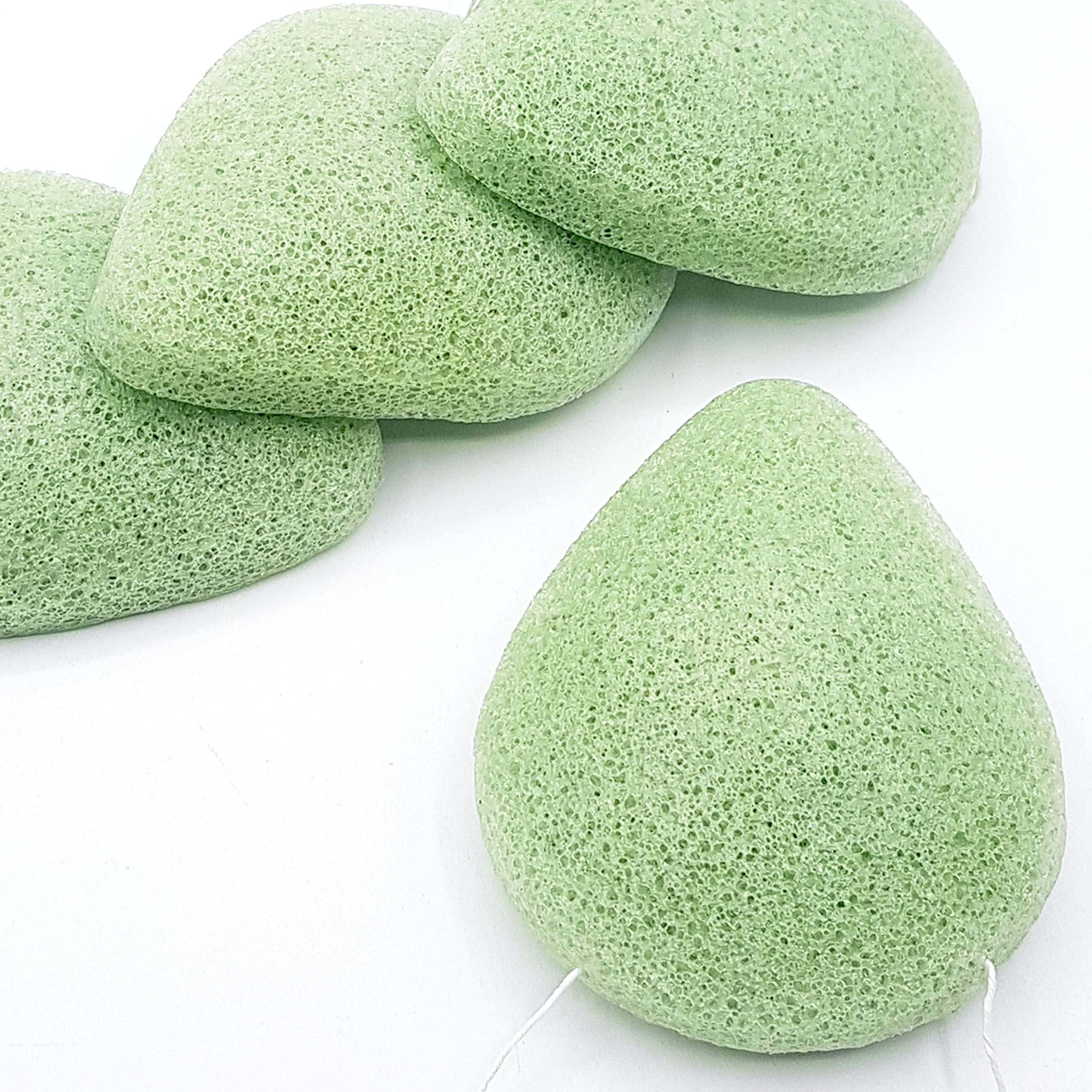 Organiczna gąbka Konjac do twarzy kojarzona z zieloną herbatą | Zestaw 4 gąbek w kształcie kropli | Naturalna oczyszczająca gąbka warzywna