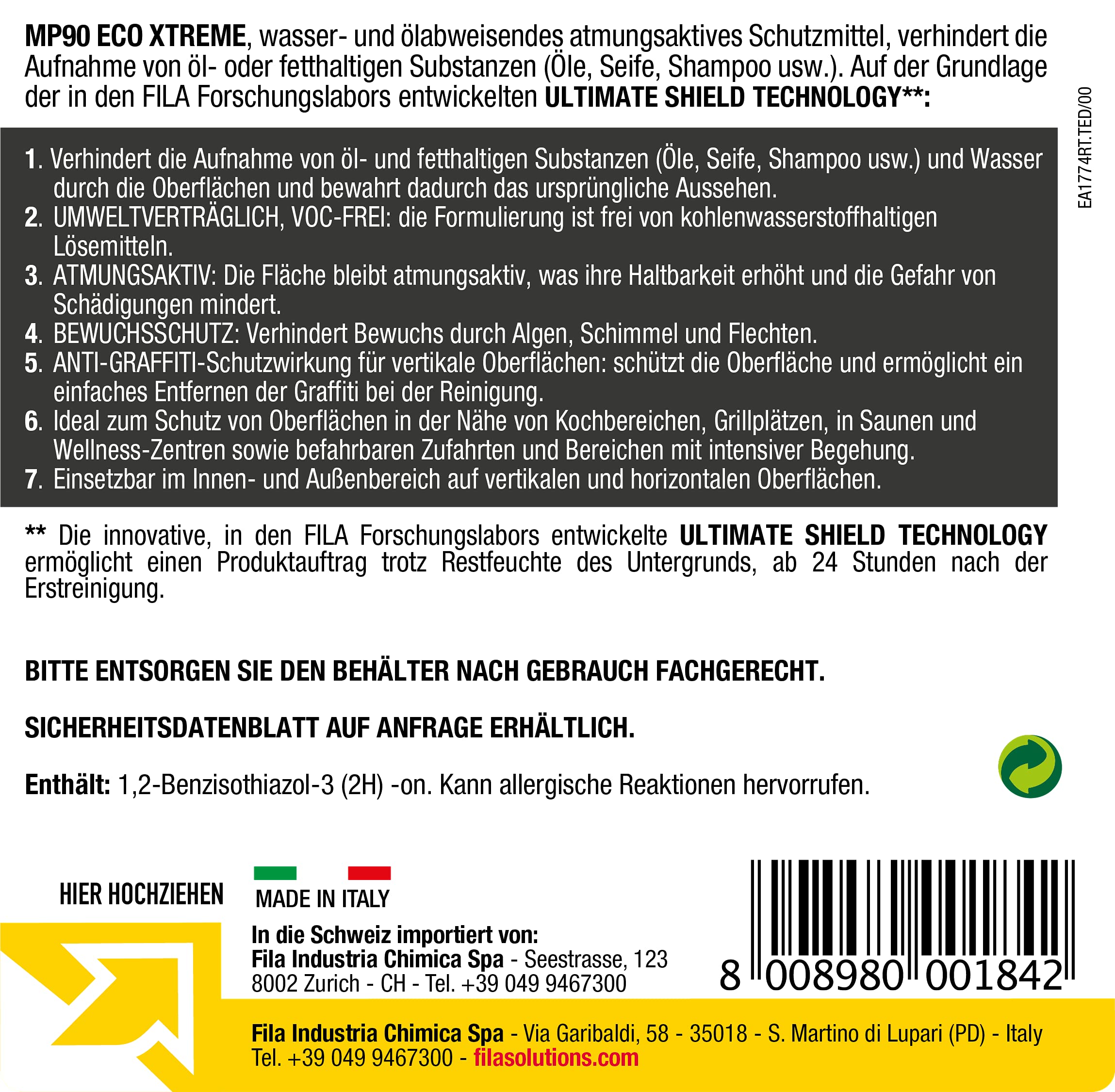 FILA Surface Care Solutions, MP90 ECO XTREME, Wasser- und Ölabweisender Schutz, Das Nonplusultra Der FILA-Technologie, 1L