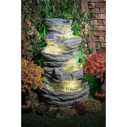 Plumsville Large 5 Pot Water Fountain for Home Decor/Living Room/Hall/Office/Garden Fountain/Puja Room/Indoor/Outdoor (60 x60 x106 cm) Light Grey
