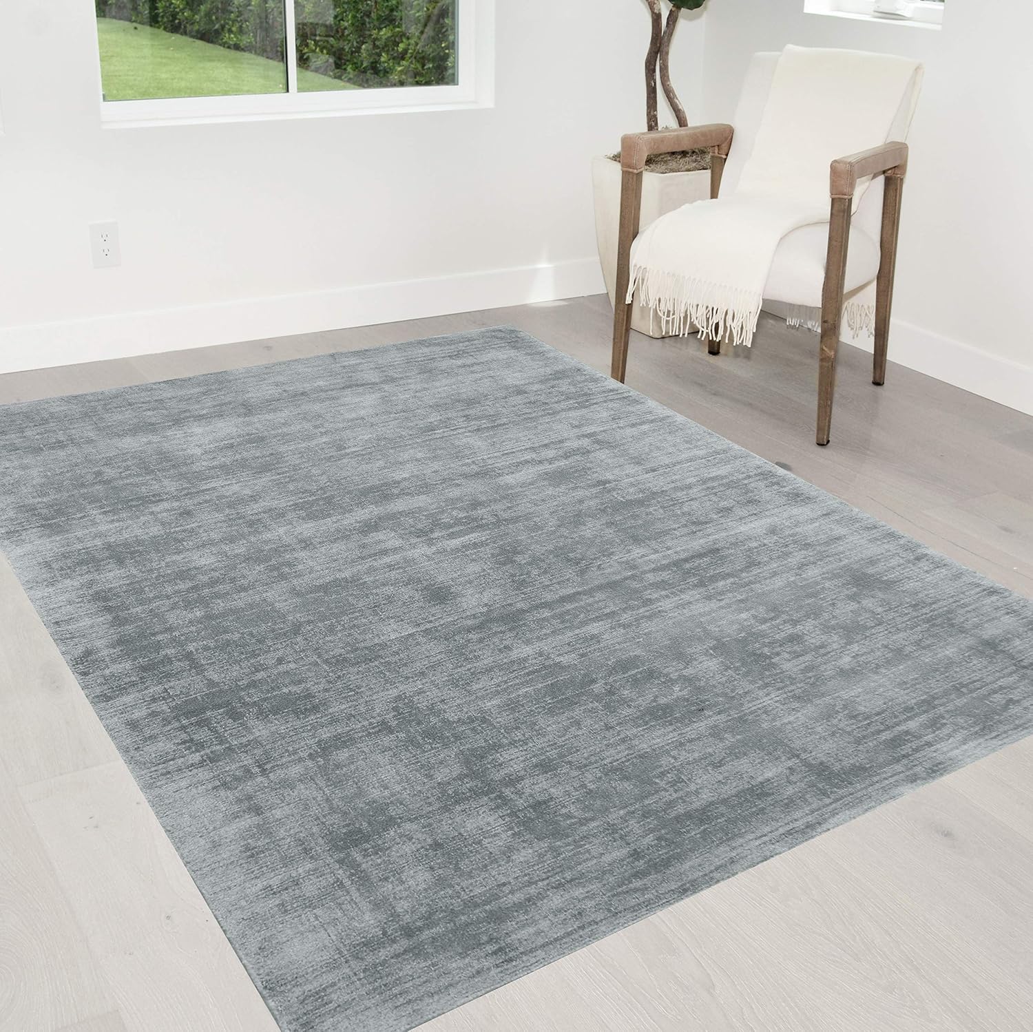 HR Silver Color Rugs Tencel Ultra-Soft and Plush Hand Knotted in India 9x12 Rugs for Livingroom