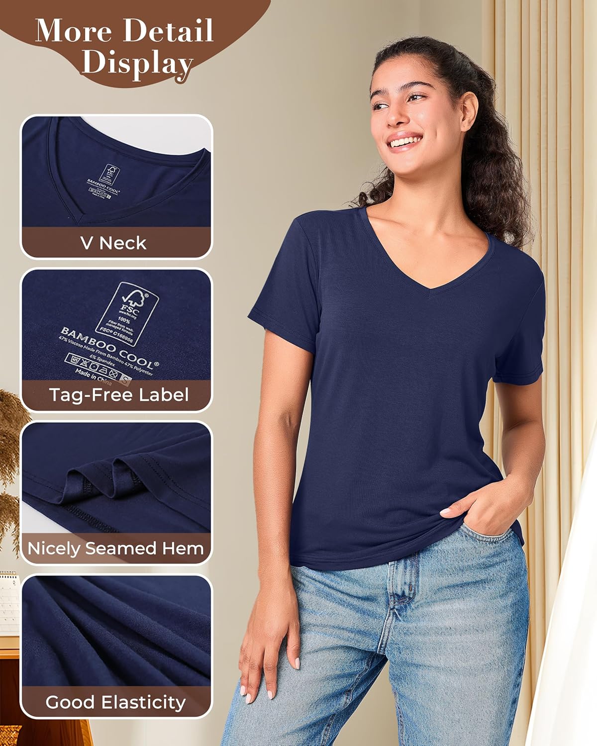 BAMBOO COOL Women's T Shirts Classic Short Sleeve Fit Tops for Women Casual Fitted Tees - Image 5