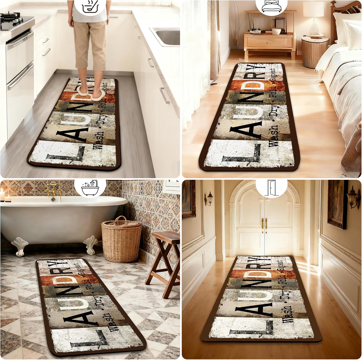 Laundry Room Rug Runner 20"X47", Non Slip Washable Farmhouse Kitchen Runner mat and Laundry Rugs for Laundry Room, Mudroom, Kitchen, Washroom, Bathroom, Entryway Decor