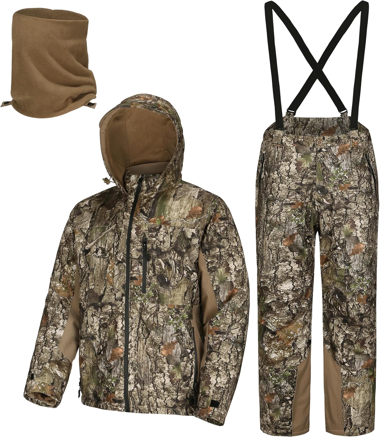 UIIHUNT Hunting Clothes for Men with Face Mask, Silent Waterproof Camo Jacket & Pants, Warm Hunting Suit for Cold Weather
