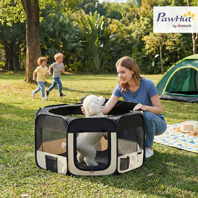 Foto 2 de 8 de PawHut Parque Plegable para Perros y Gatos Impermeable Ø90x41 cm Negro