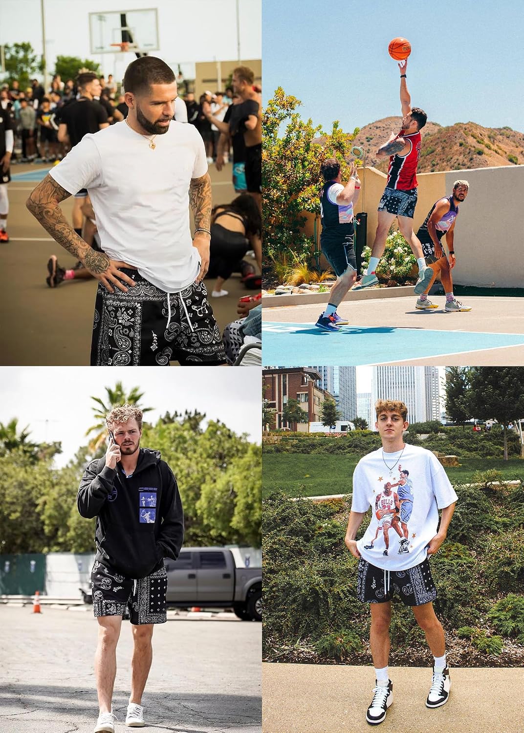 MECH-ENG Mens Paisley Graphic Bandana Shorts Retro Running Boxing Mesh Boho Drawstring Shorts