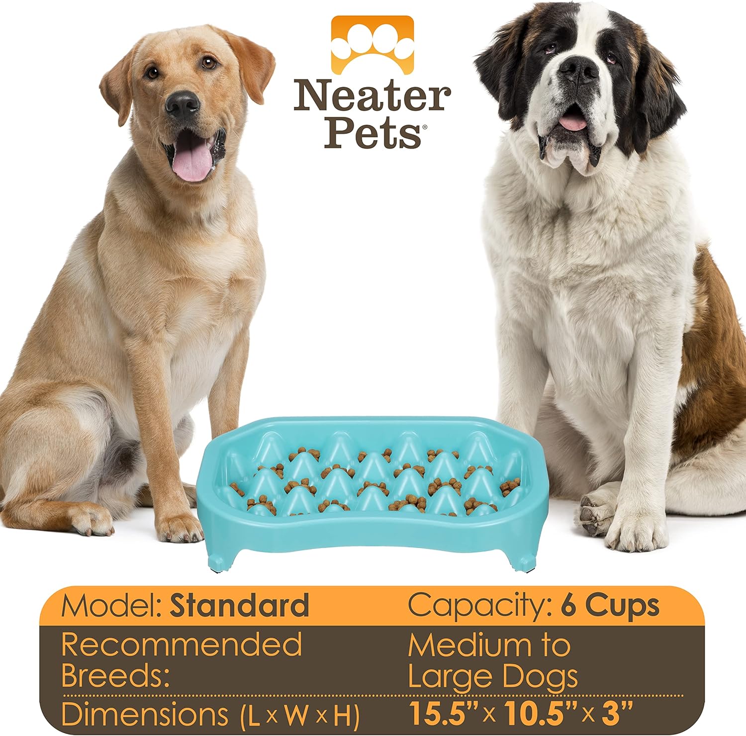 Aquamarine ABS Plastic Slow Feeder Dog Bowl for Large Breeds