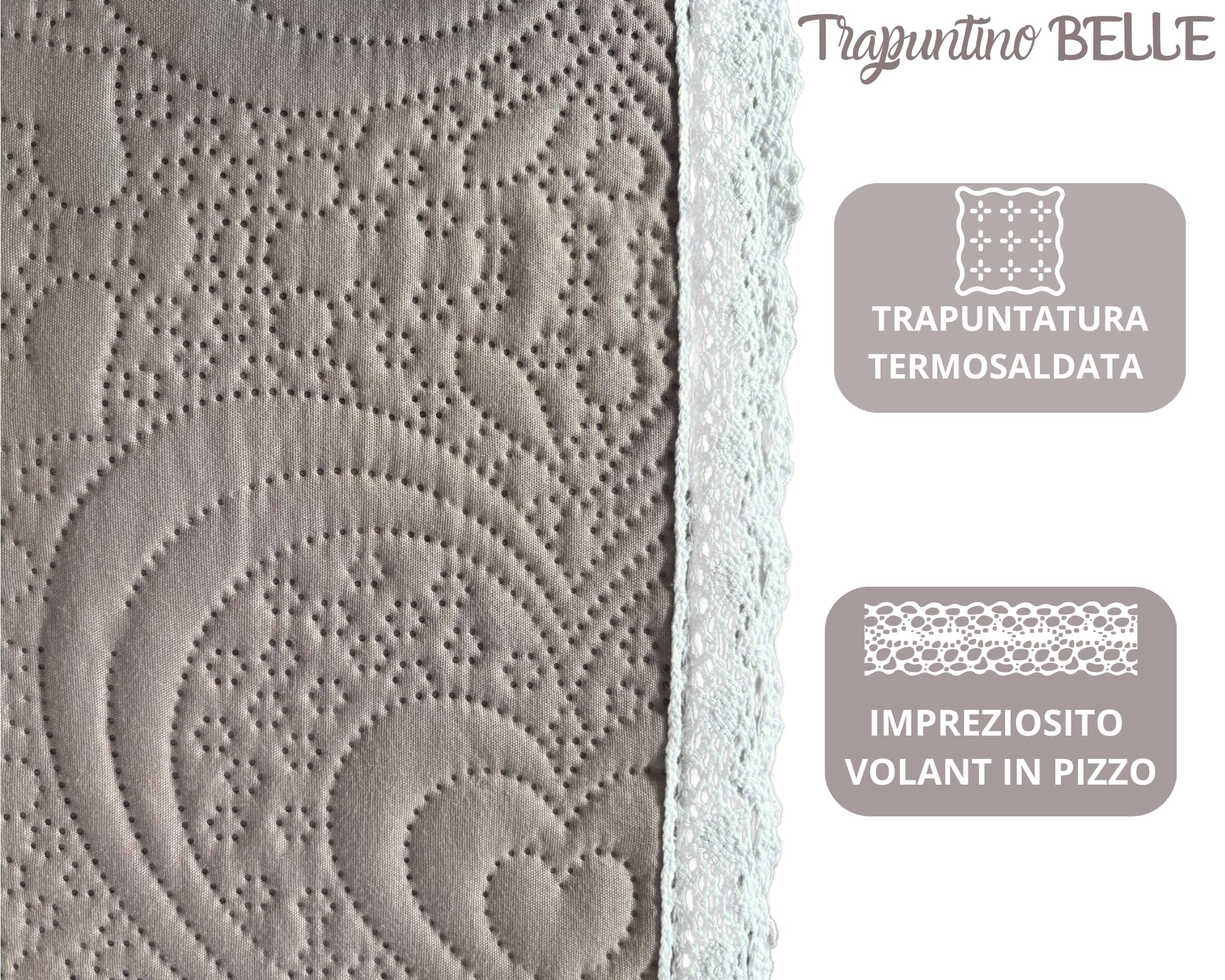 Copriletto Trapuntato Shabby Chic 250x250cm - Microfibra Morbida, Cuori, Beige - Foto 5