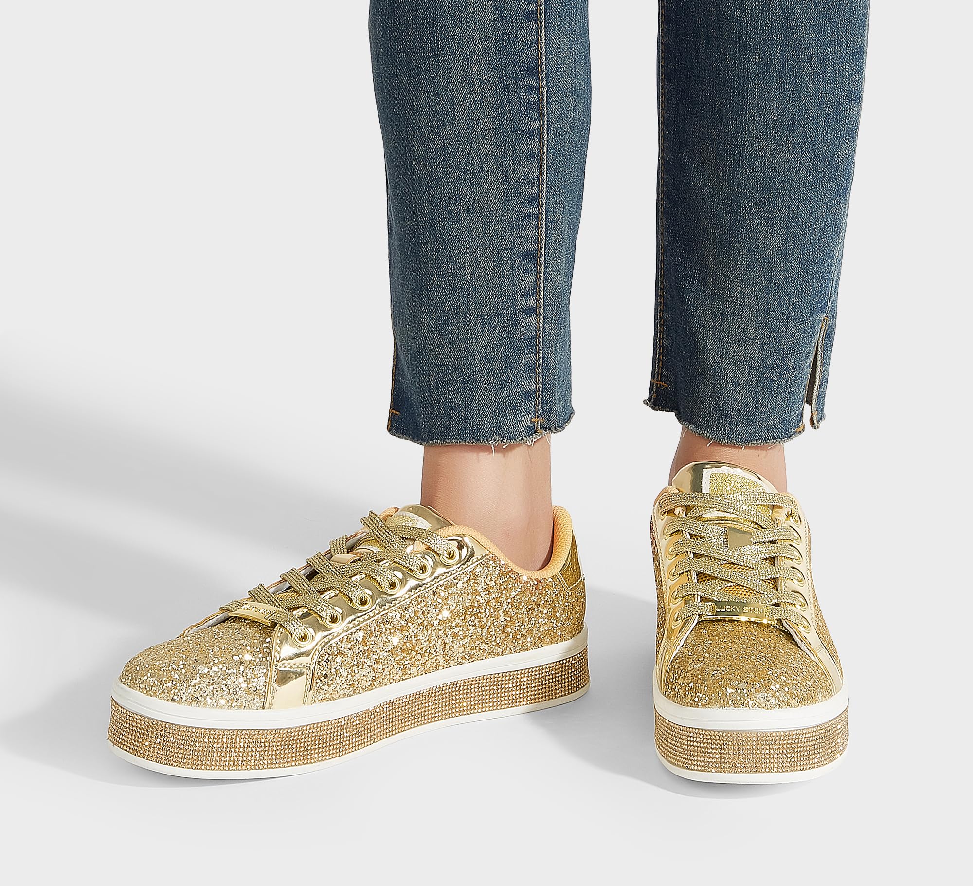 LUCKY STEP Scarpe da Ginnastica con Plateau Glitter per Donna per Matrimonio e Passeggio