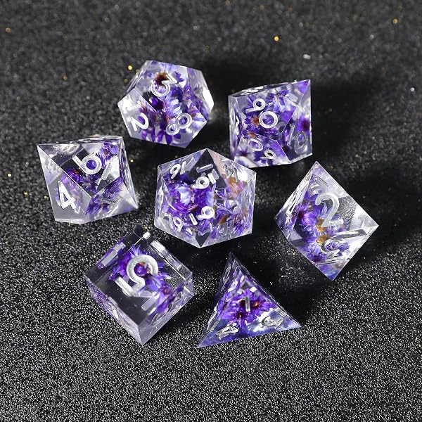 Dadi Set D&D Particolari 7 Pezzi Fiore d'arte Dadi da Gioco Resina DnD Dice con Bordi Affilati Lancia Dadi per Dungeons and Dragons Pathfinder RPG Magic the Gathering con Confezione Regalo - 5
