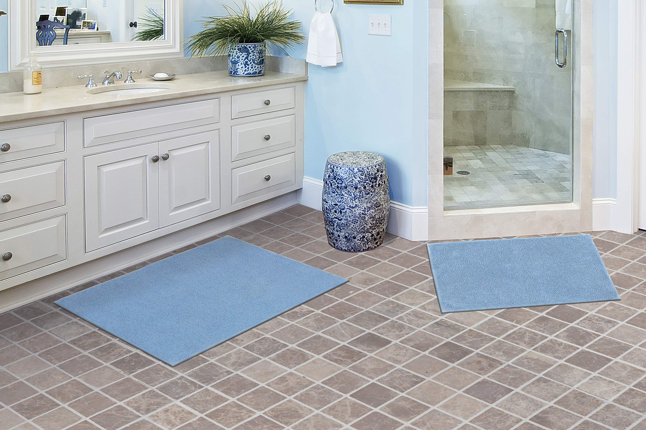 Garland Rug 2-Piece Queen Cotton Washable Rug Set, Sky Blue