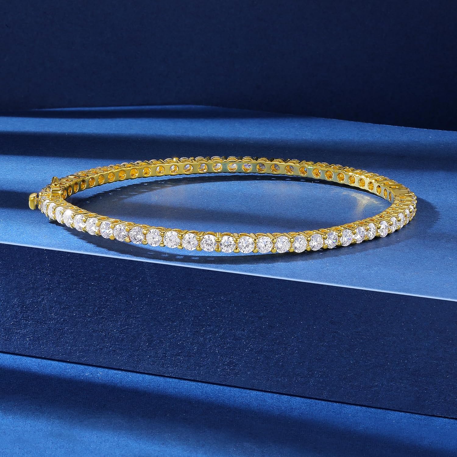 Gemsme Circle Cubic Zirconia Bangle,18K Yellow Gold Plated 3mm Cubic Zirconia Bracelet Bangle for Women - Image 3