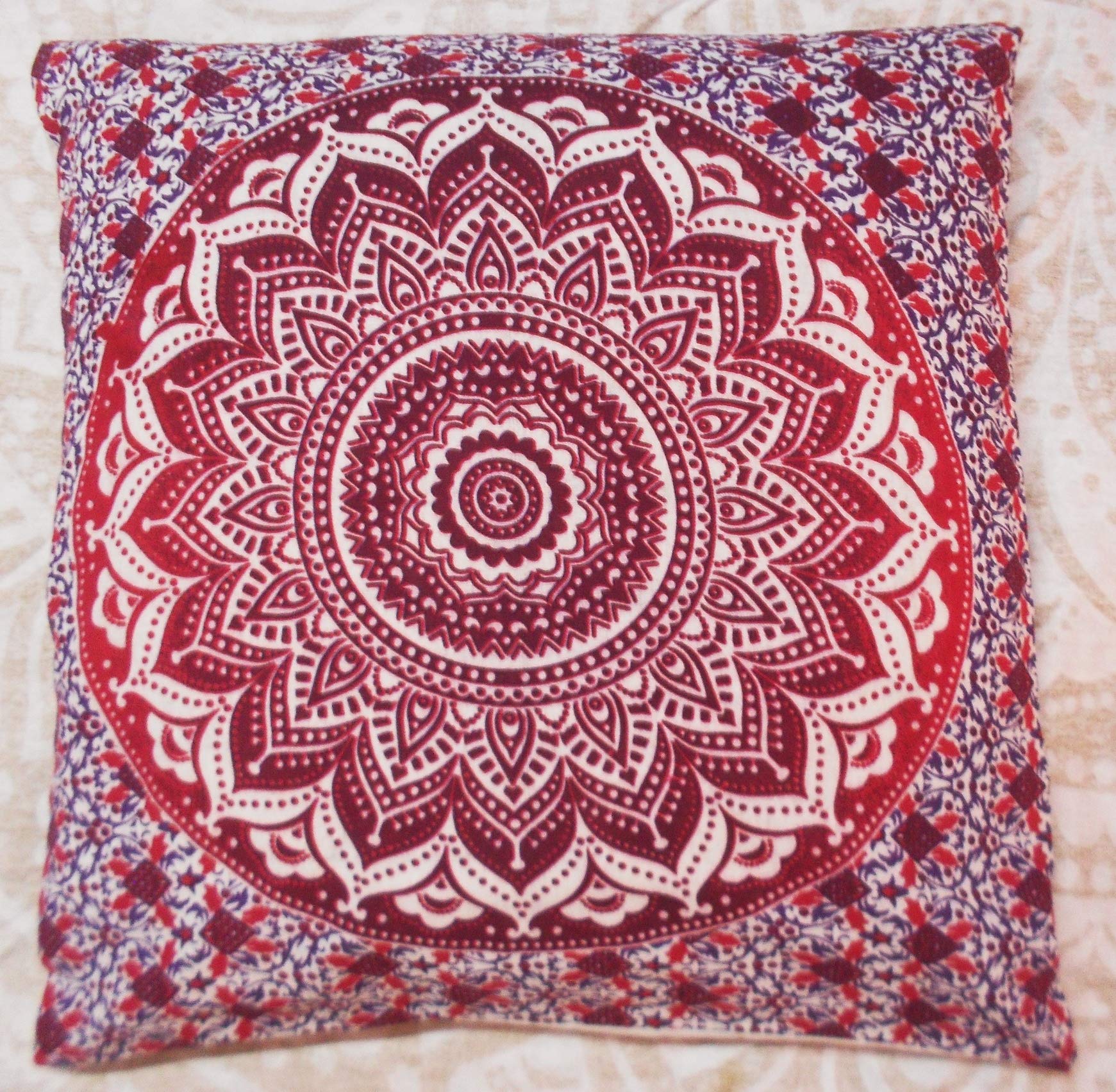 Housse de coussin extérieur et salon boho amovible avec pompons pour pouf indien