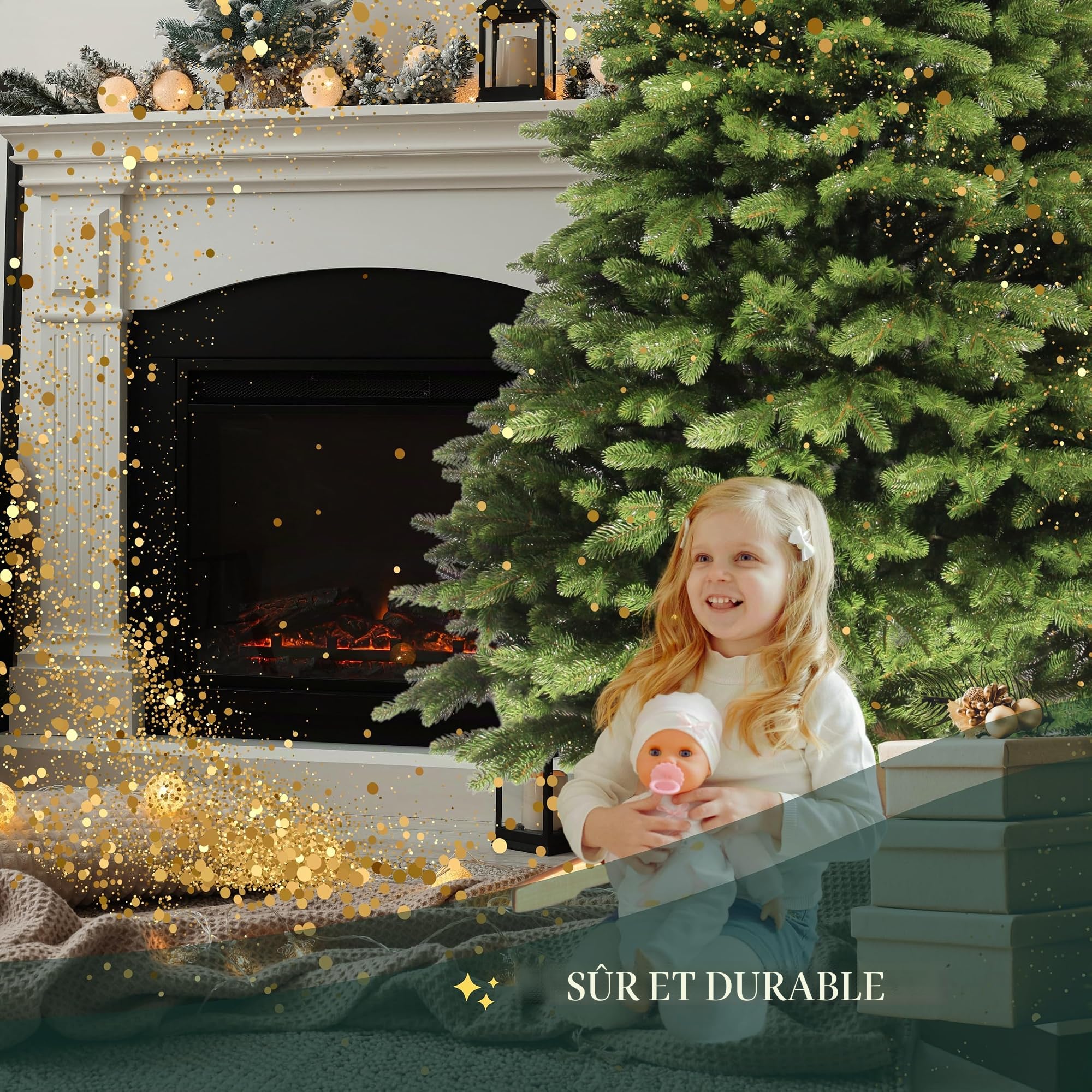 Evergreen Tree® Premium Sapin de Noël artificiel 150 cm - 100% Sapin de Noël en injection avec branches 3D - Naturel et dense, sapin de Noël avec socle en bois, fabriqué dans l'UE