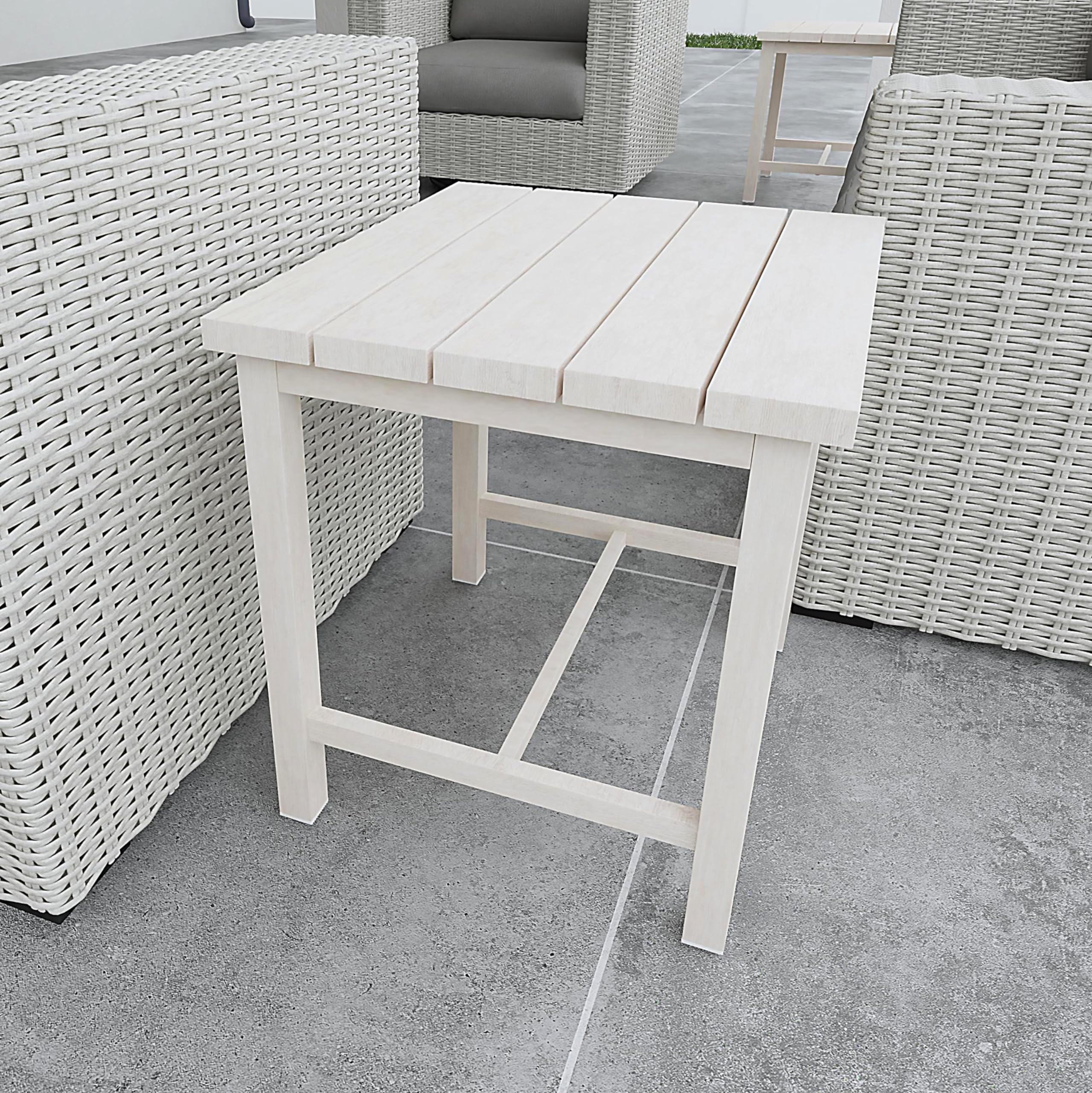 GOWE Durable Outdoor End Table - Solid Aluminum Construction, Whitewashed Birch Look - Natural Charm, Adjustable Levelers