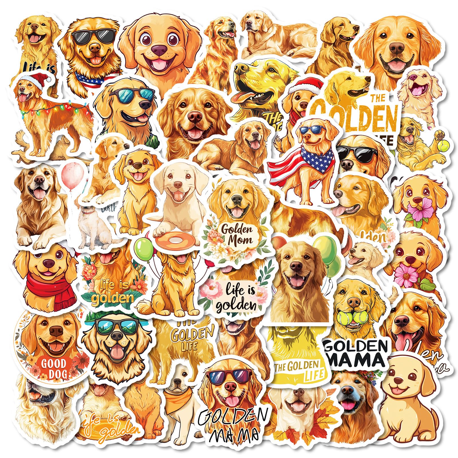 Cute Golden Retriever Stickers Kawaii Dog Decals for Water Bottle Kid 50PCS | Waterproof Vinyl Cute Dog Sticker for Laptop Scrapbook Luggage Phone