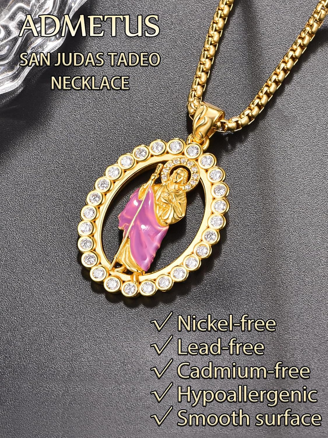 ADMETUS 925 Sterling Silver Patron Saint Necklace | Amulet Necklace Cross Jewelry for Men with 2.5mm 22"+2" Rolo Chain - Image 5